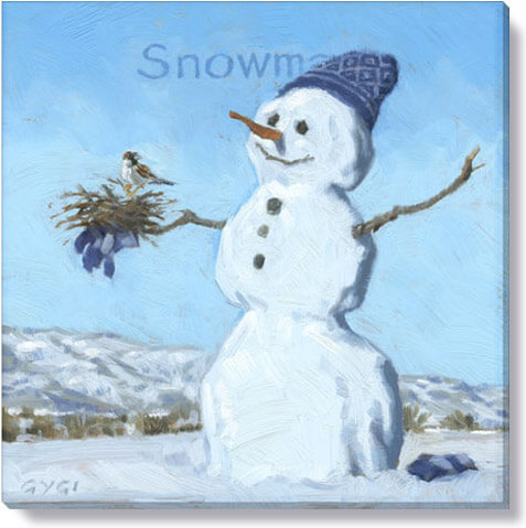 SNOWMAN WITH BIRD GICLEE WALL