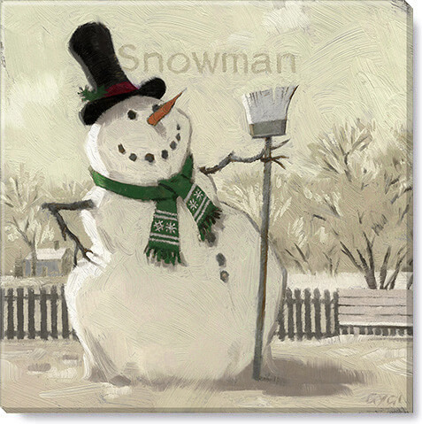 SNOWMAN WITH BROOM--SEPIA ART