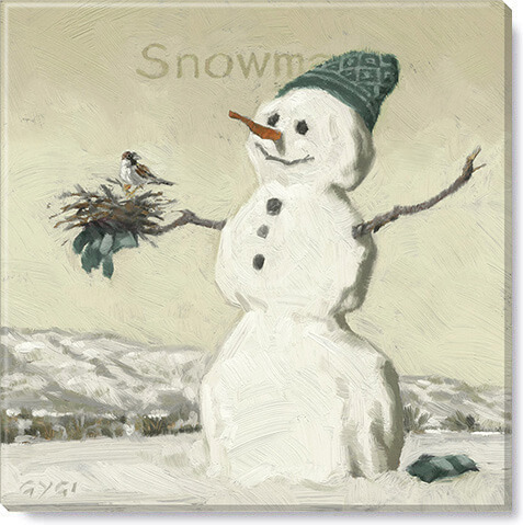 SNOWMAN WITH BIRD-SEPIA GICLEE