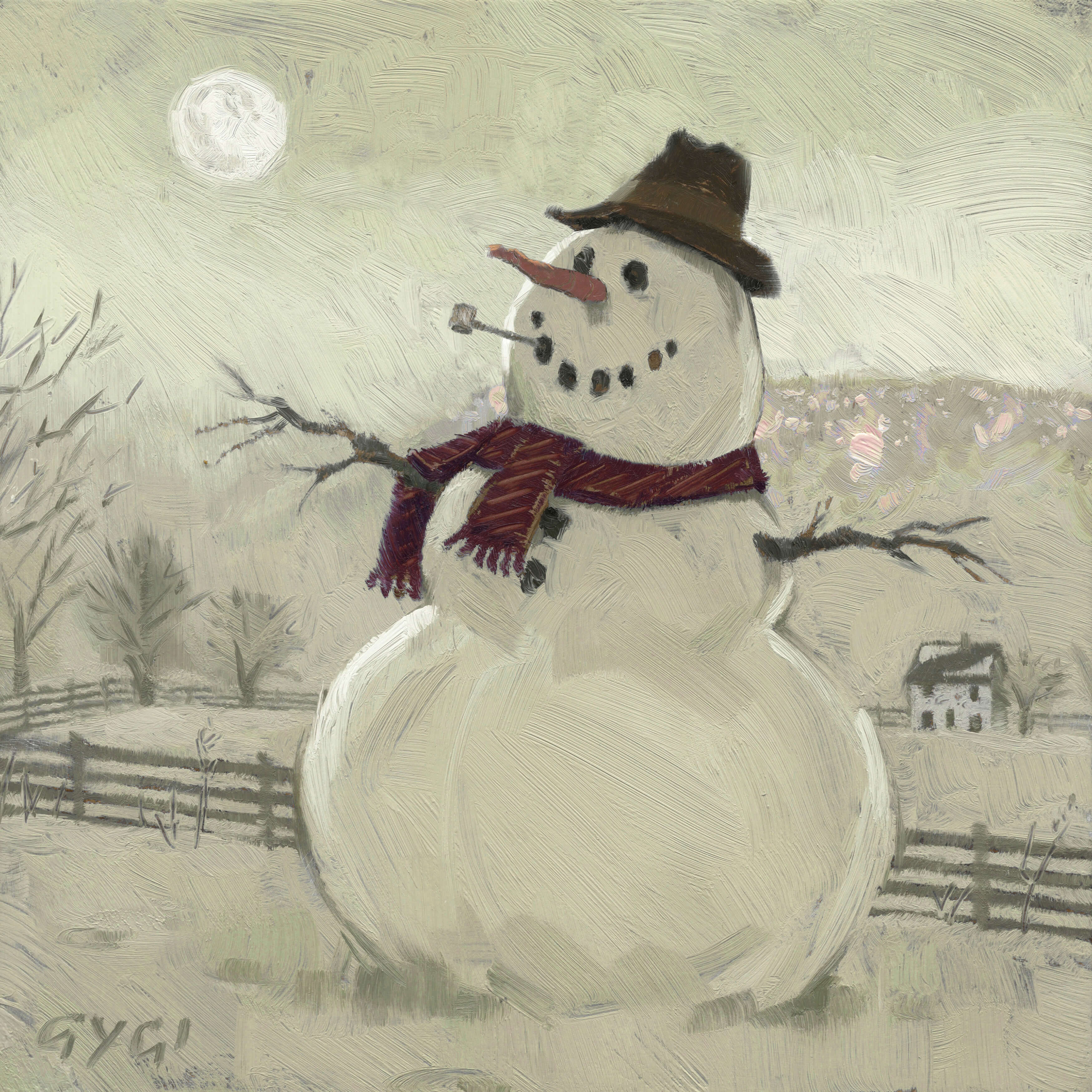 SNOWMAN SUNRISE-SEPIA ARTWORK