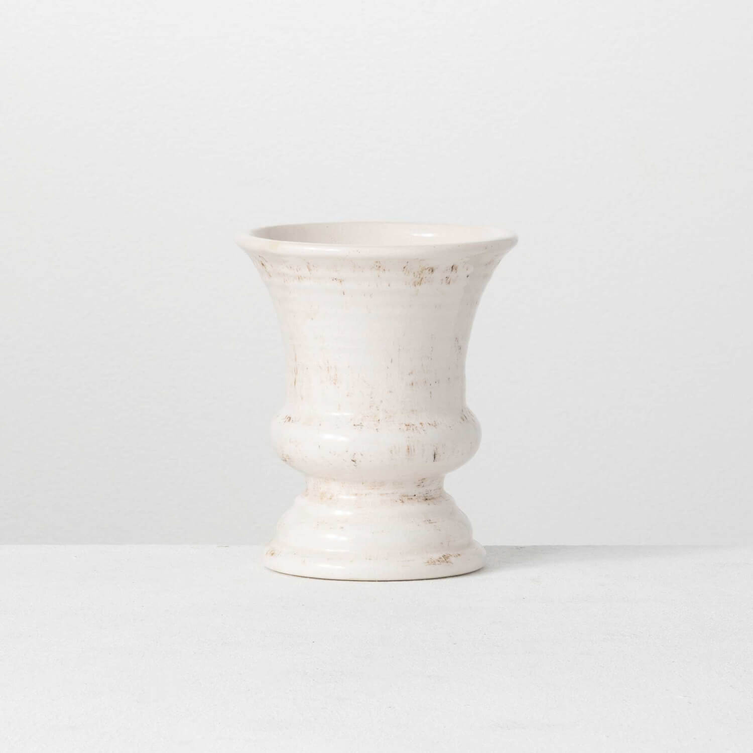 WHITE GLAZED URN PLANTER