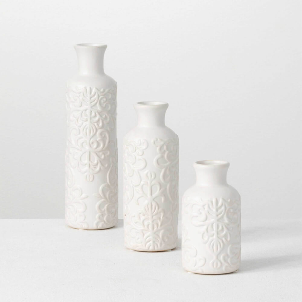 TEXTURED BOTTLE VASE SET OF 3