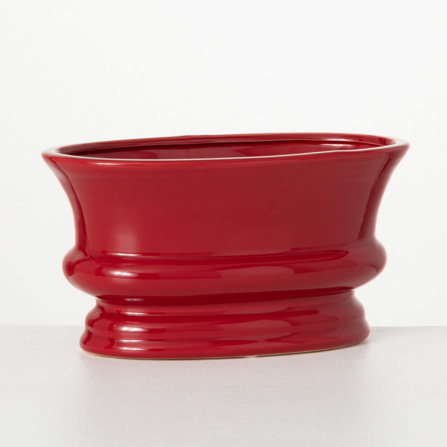 RED CERAMIC OVAL PLANTER