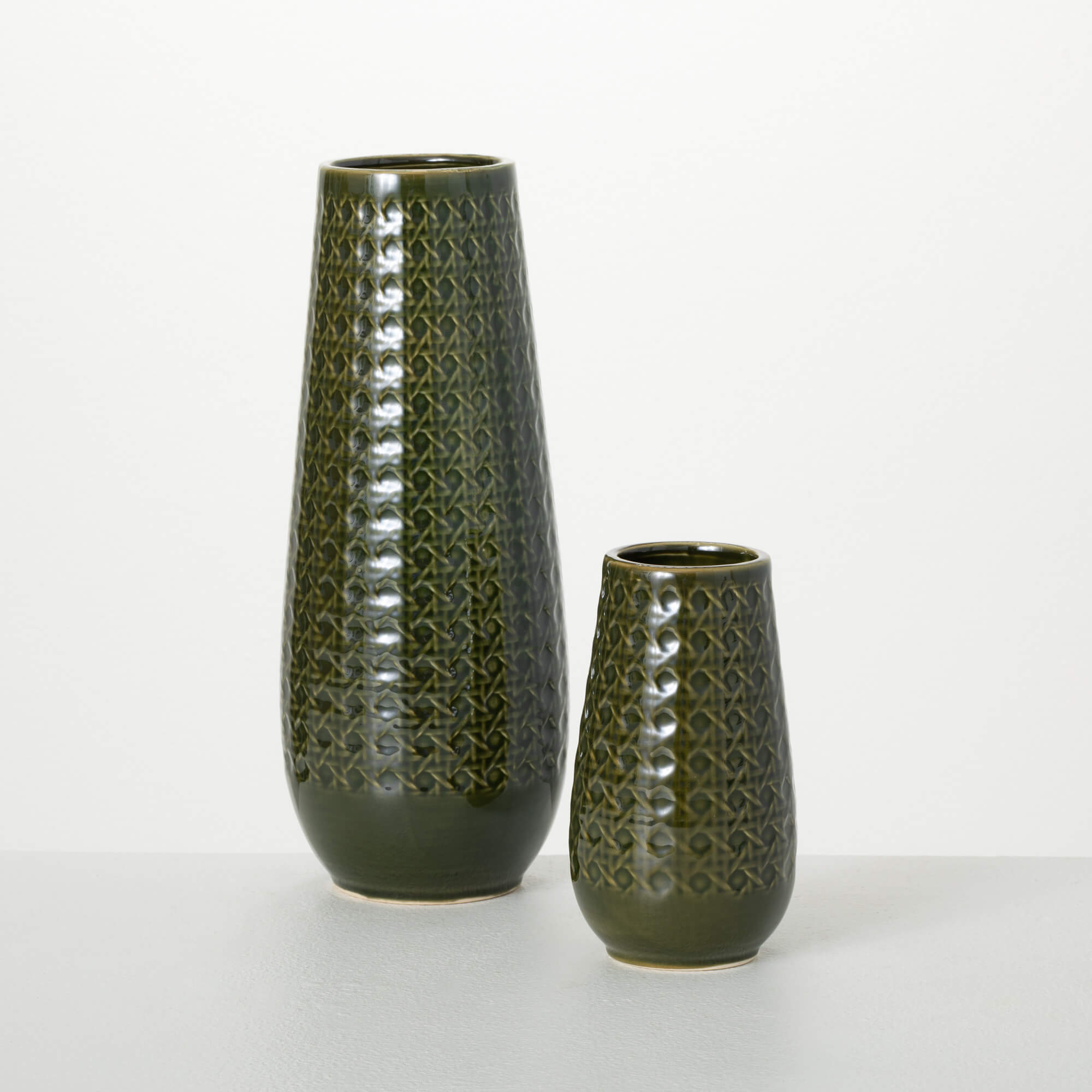 OLIVE RATTAN-PATTERNED VASES 2