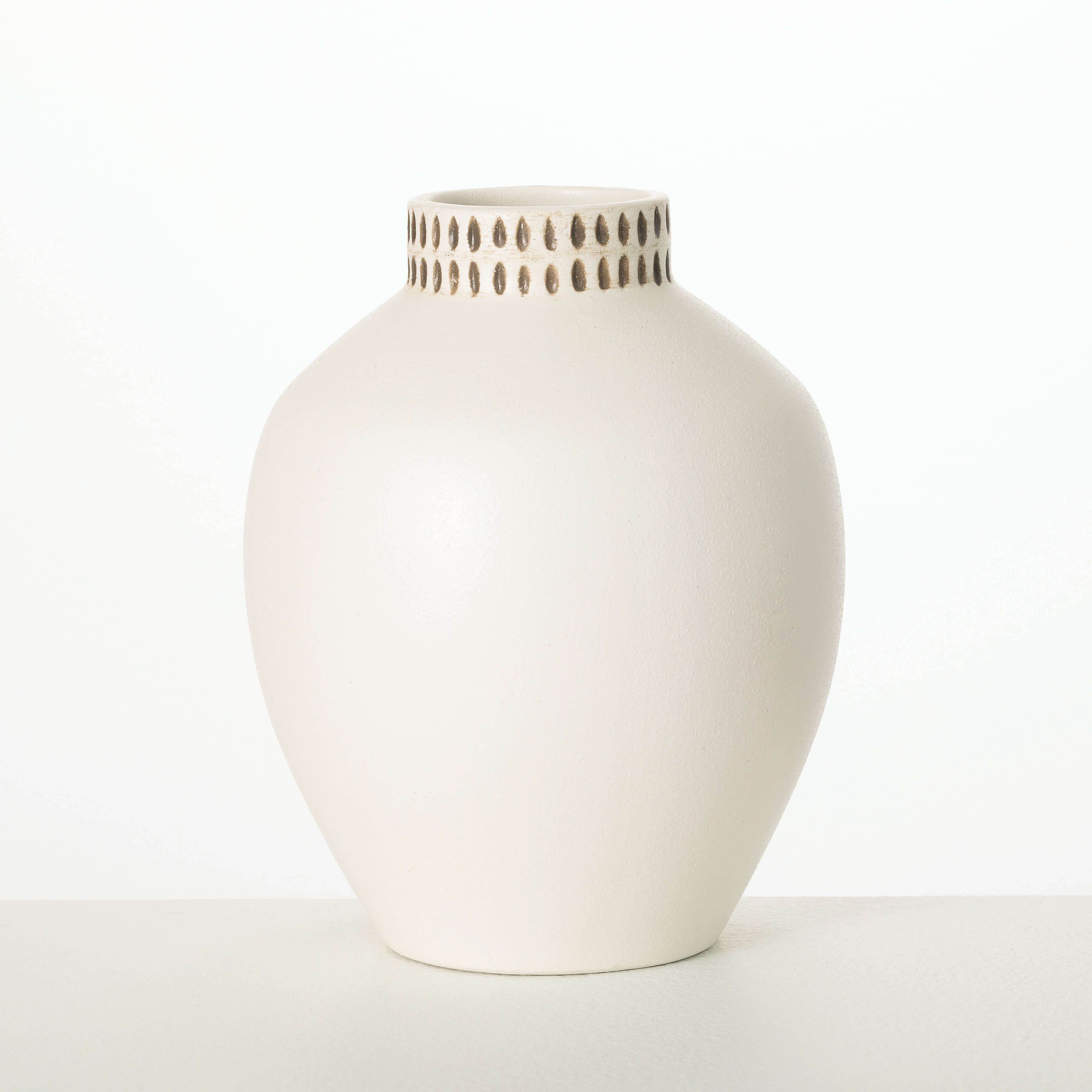 ETCHED IVORY CERAMIC URN VASE