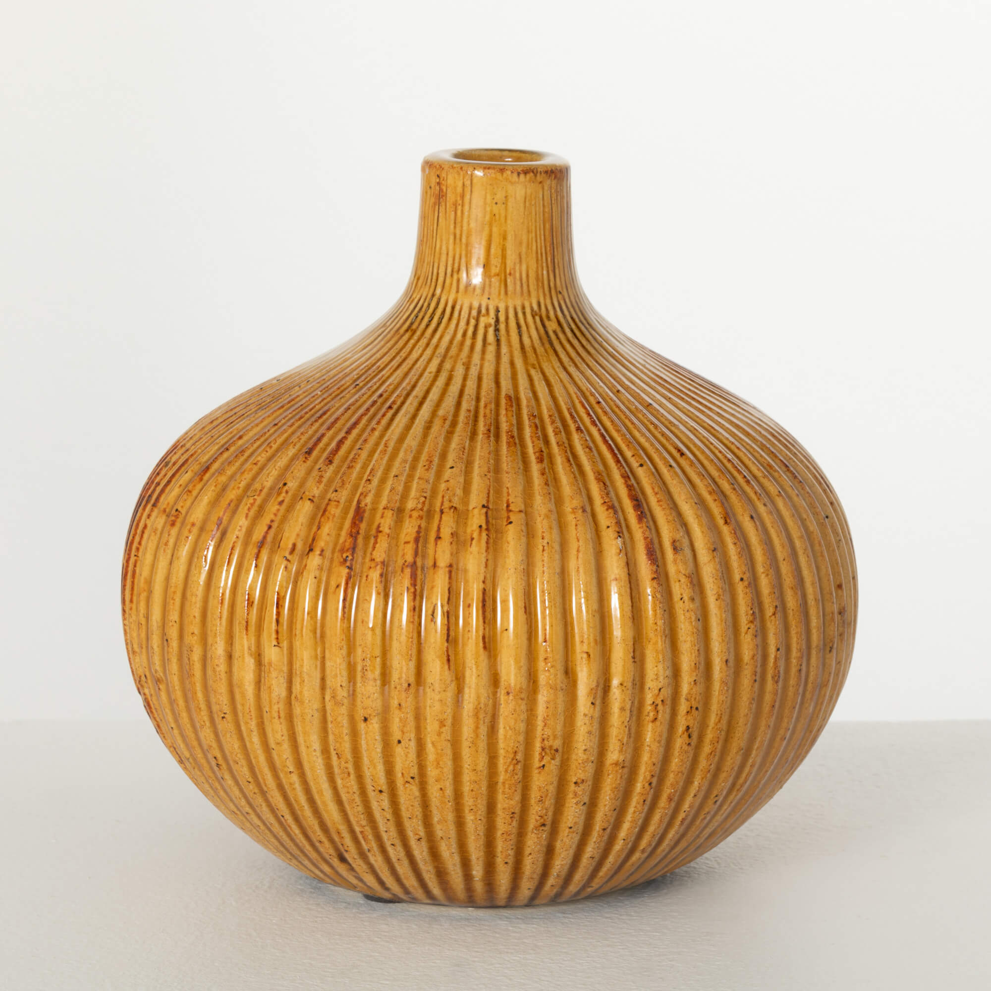 OCHRE SLIM NECK RIBBED VASE