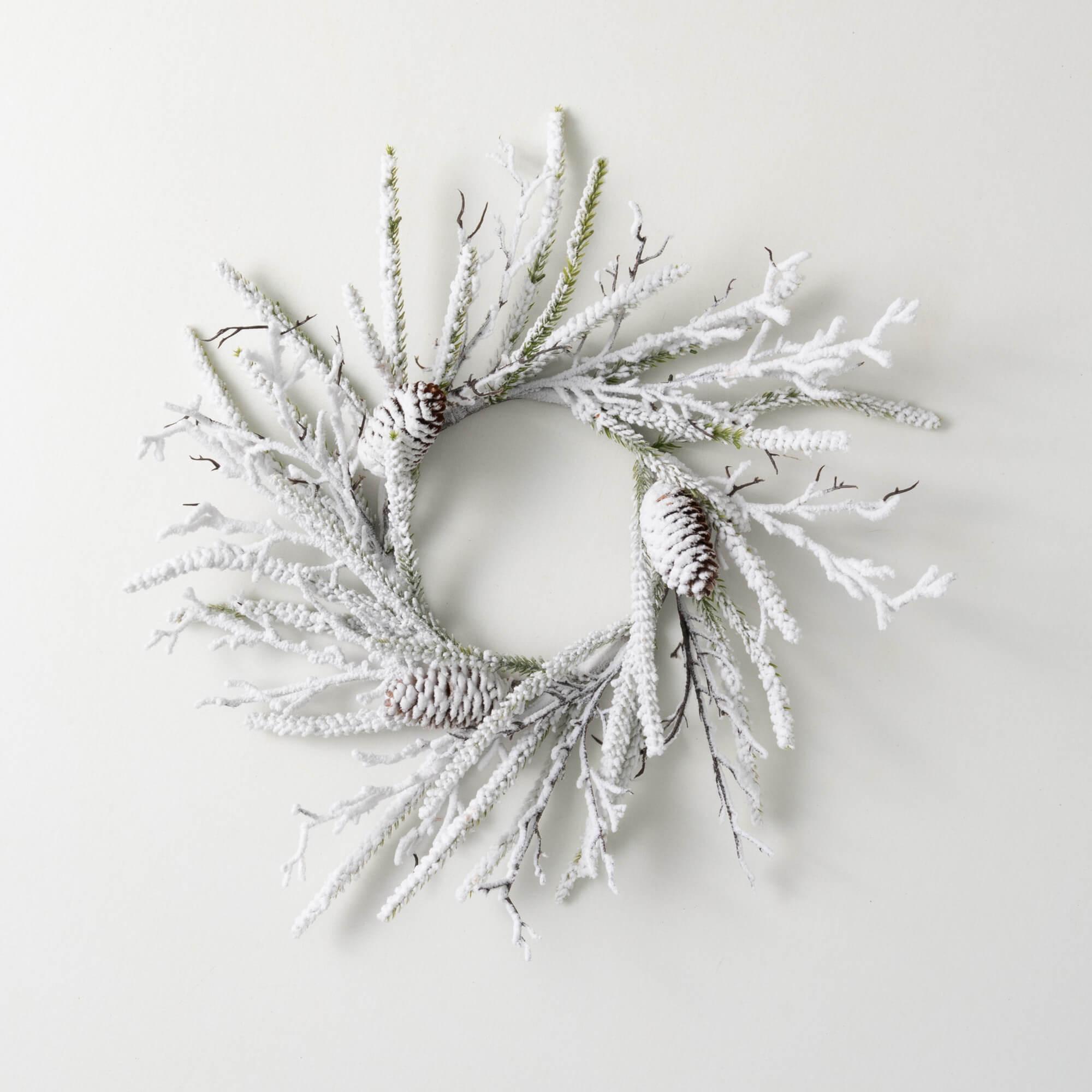 FLOCKED PINE TWIG MINI WREATH