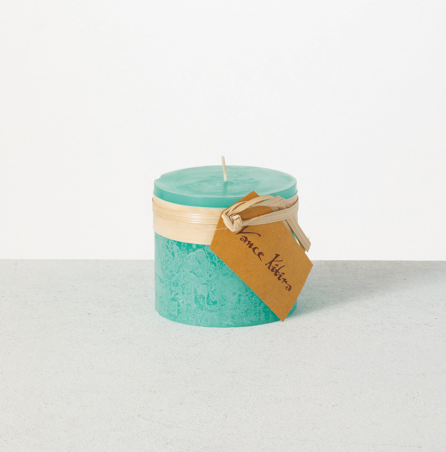 TURQUOISE TIMBER PILLAR CANDLE