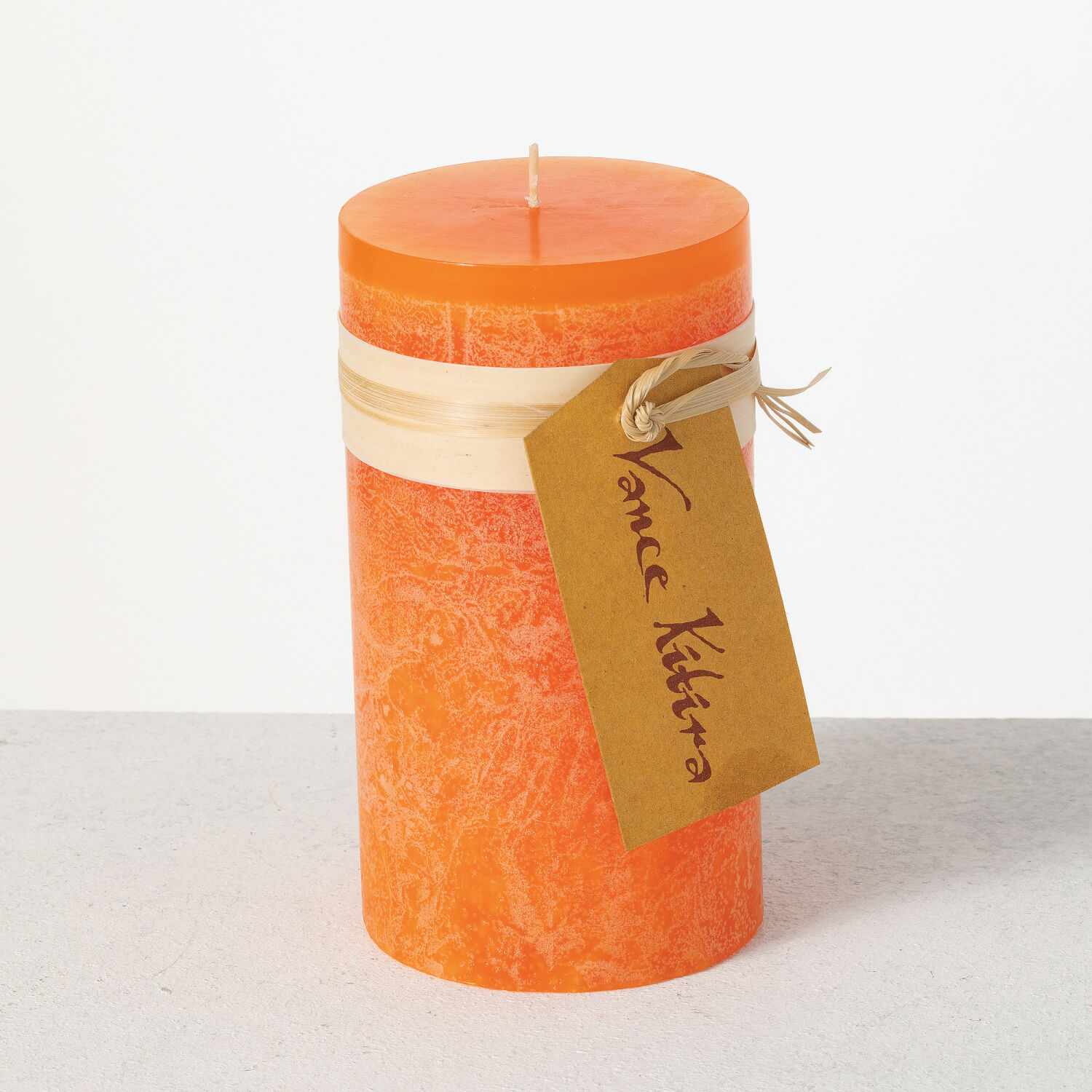 ORANGE TIMBER PILLAR CANDLE