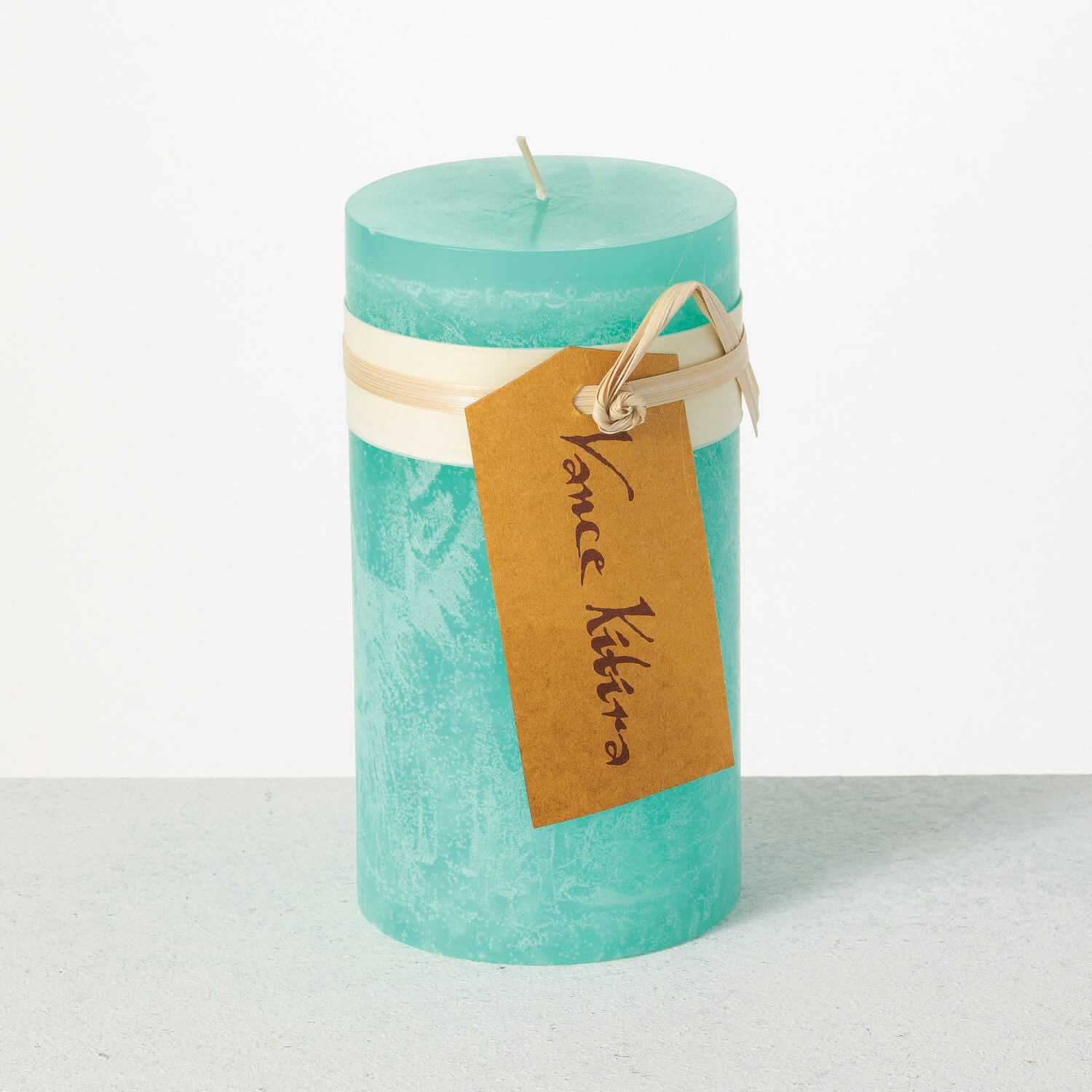 TURQUOISE TIMBER PILLAR CANDLE