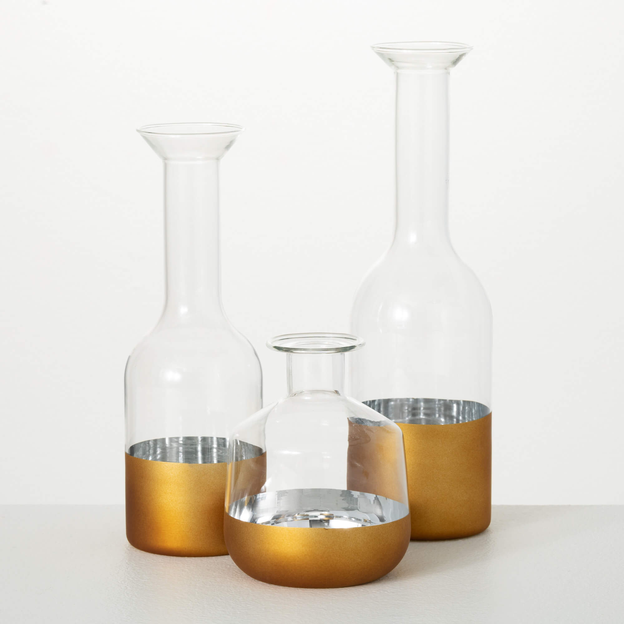 RUST BANDED GLASS BOTTLE VASES