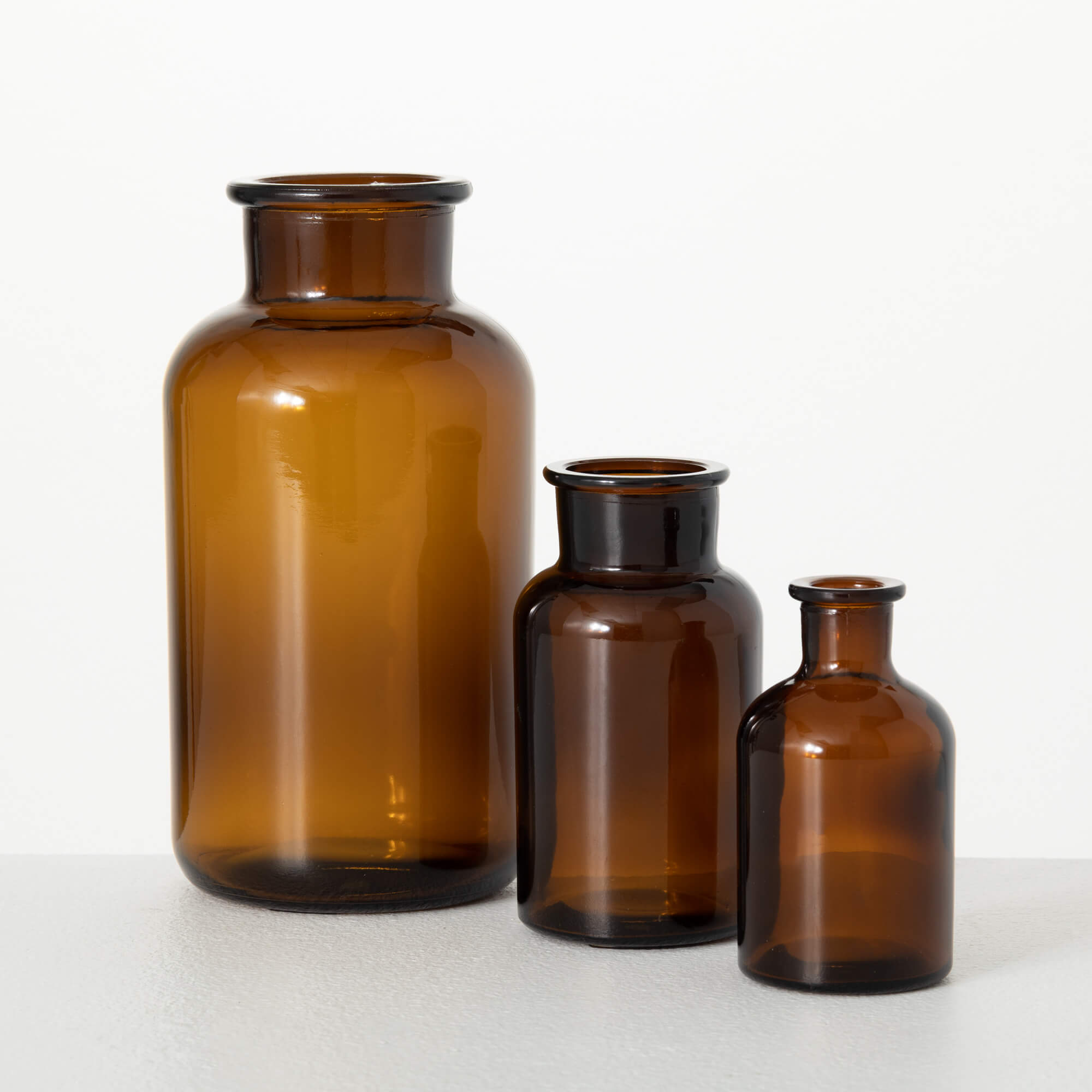 AMBER APOTHECARY VASE TRIO