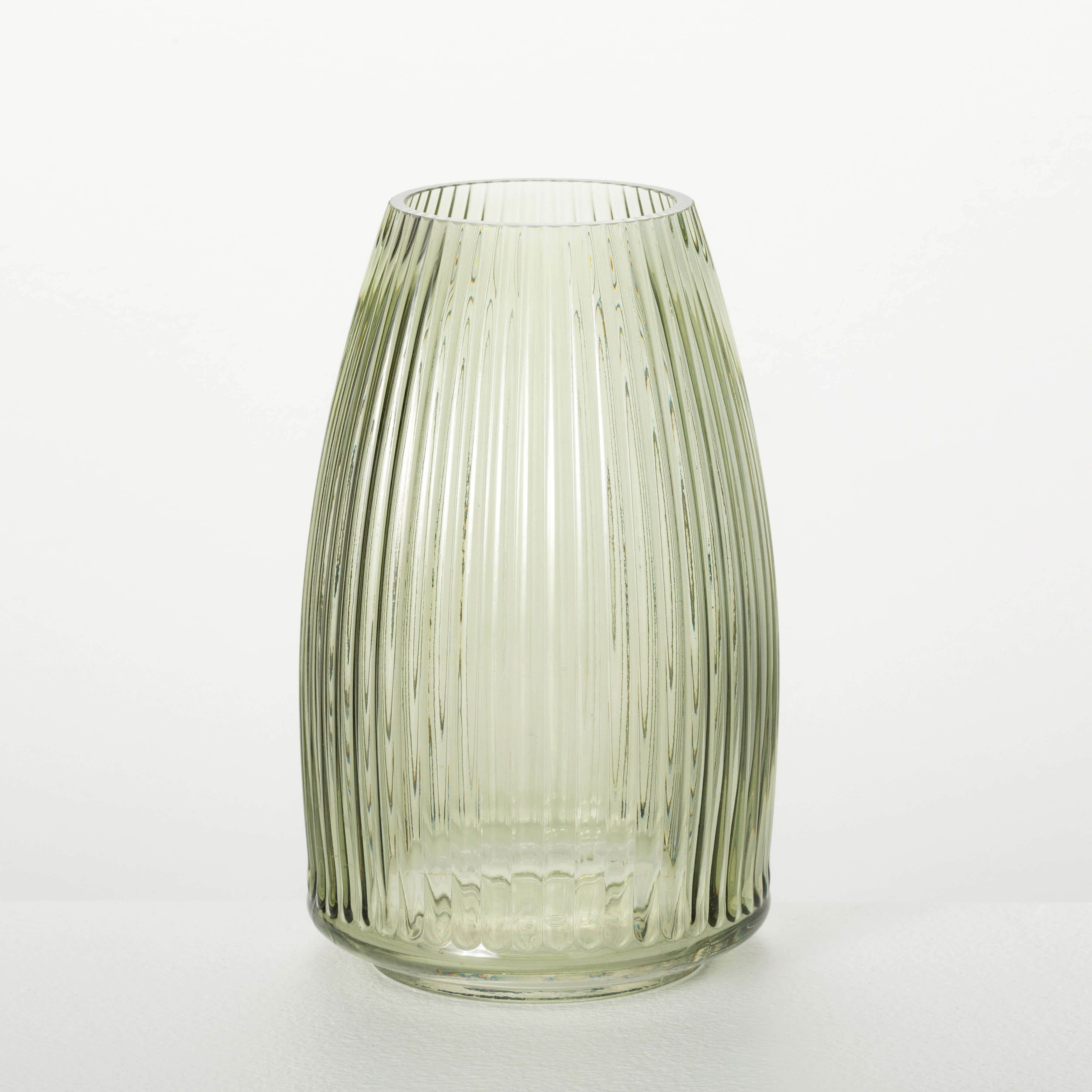 RIBBED GREEN GLASS VASE