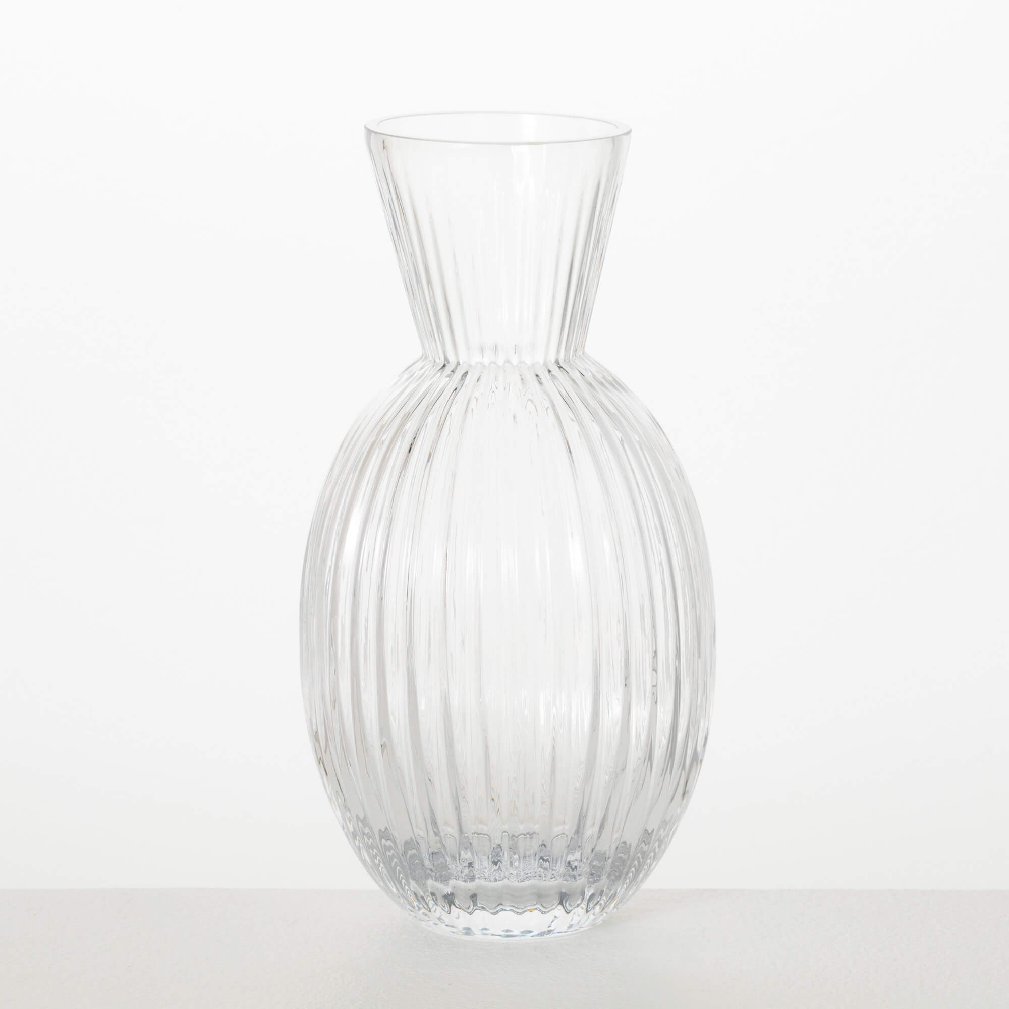 CLEAR RIBBED GLASS VASE