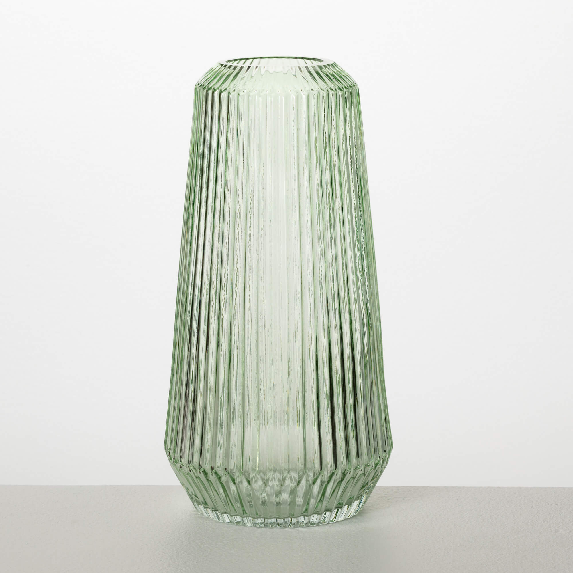 LIGHT GREEN RIBBED GLASS VASE