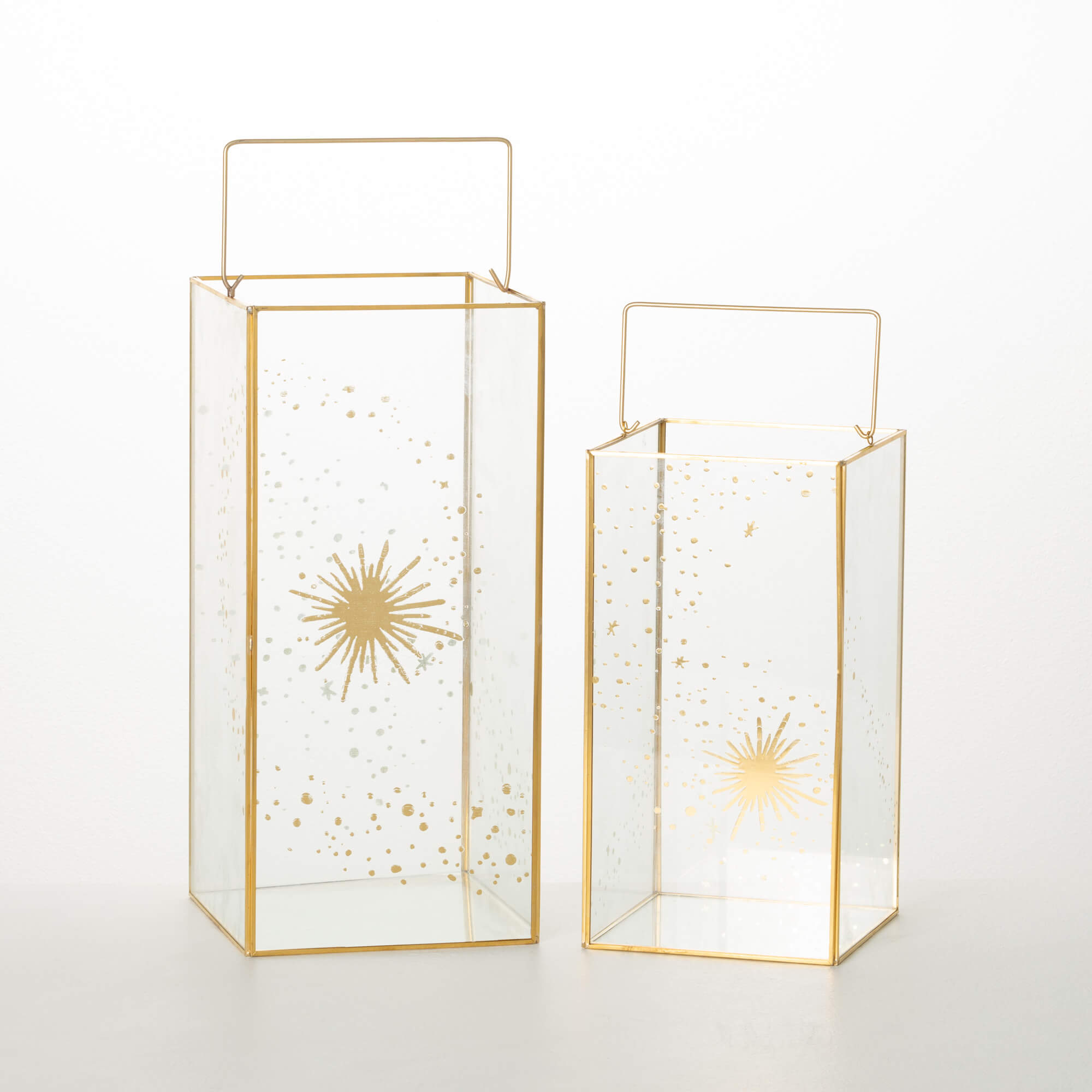 GLASS GOLD STAR LANTERN SET 2