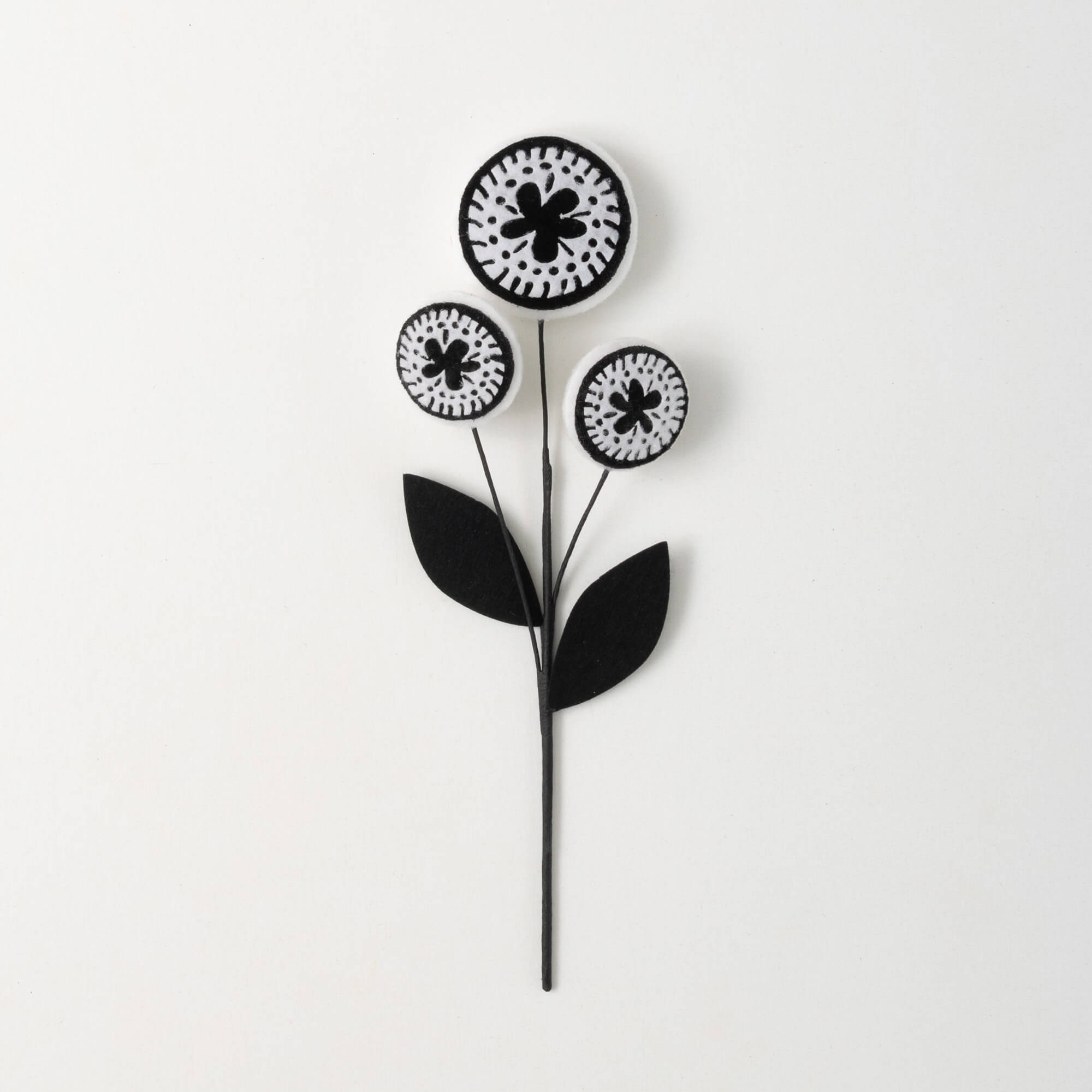 B&W FLORAL PRINT FELT STEM