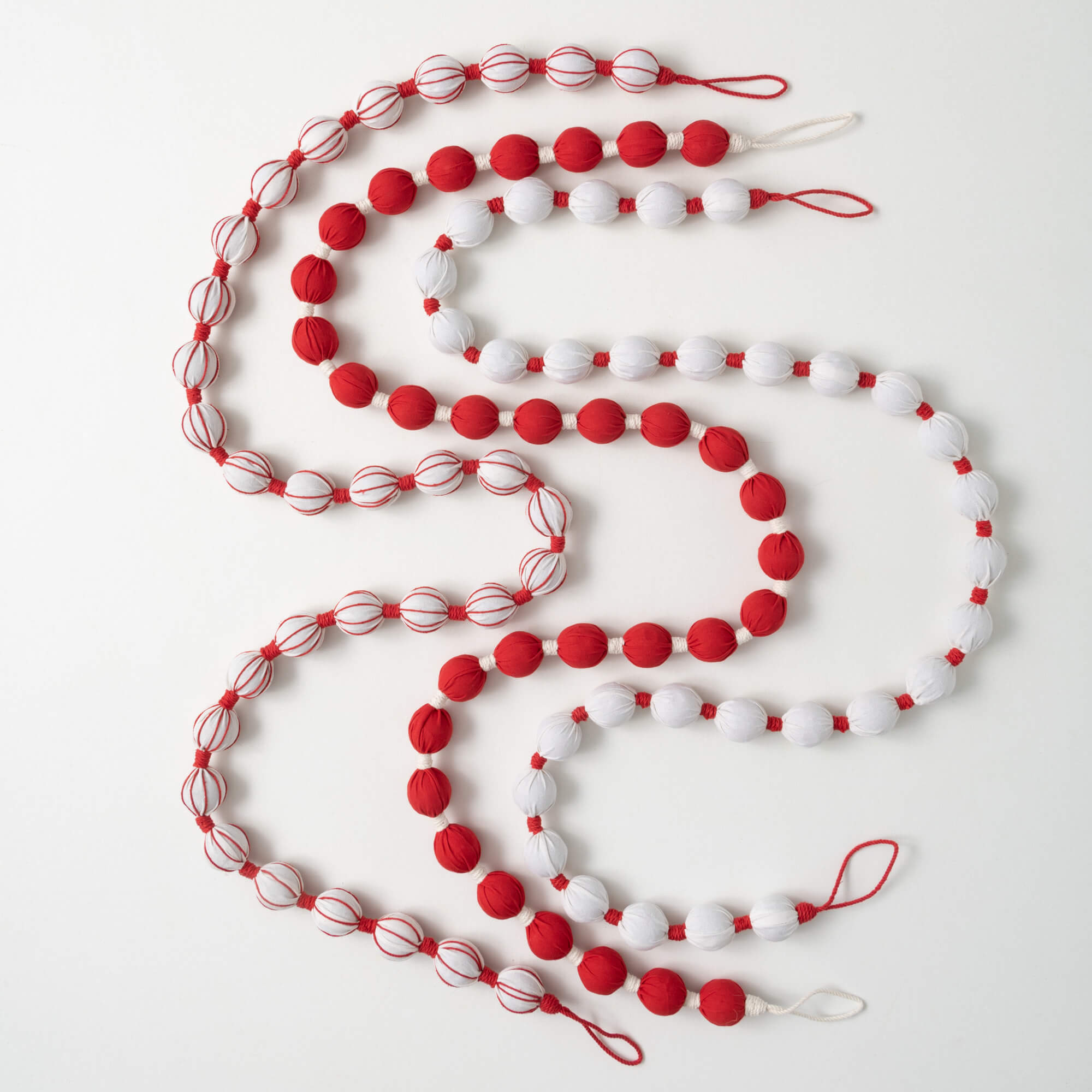 CANDY CANE FABRIC BALL GARLAND