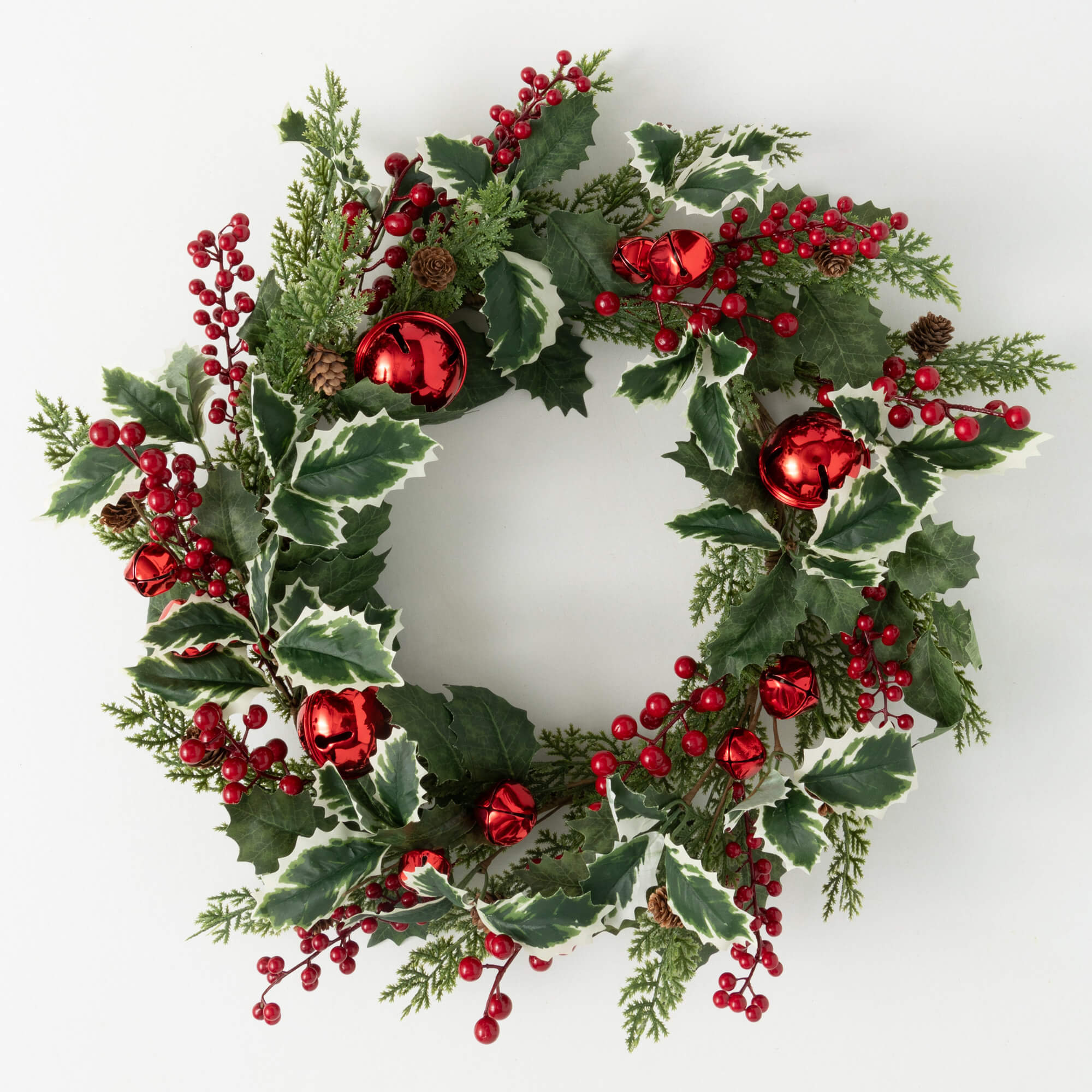 JINGLE BELL HOLLY PINE WREATH