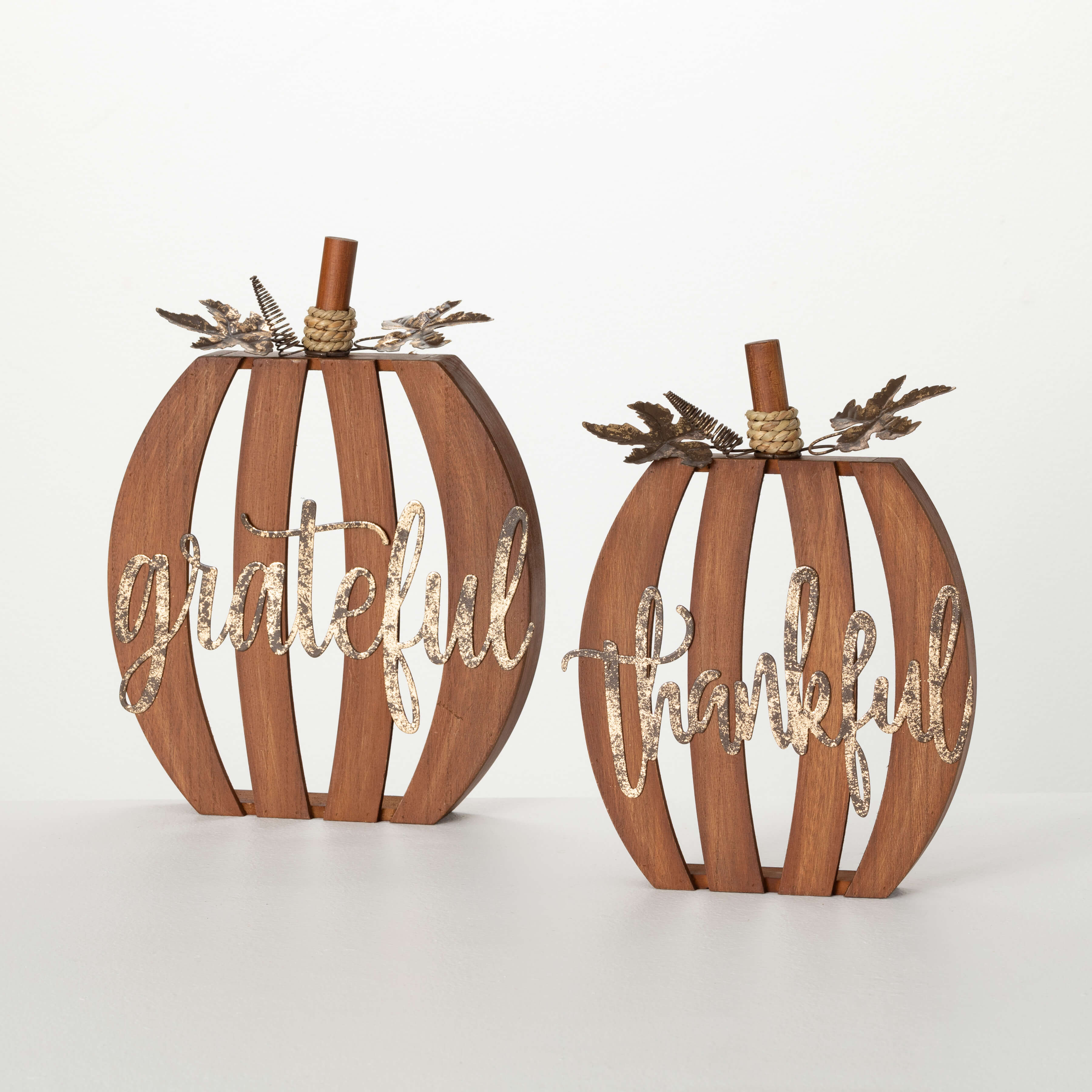 WOODEN TEXT PUMPKIN SET OF 2