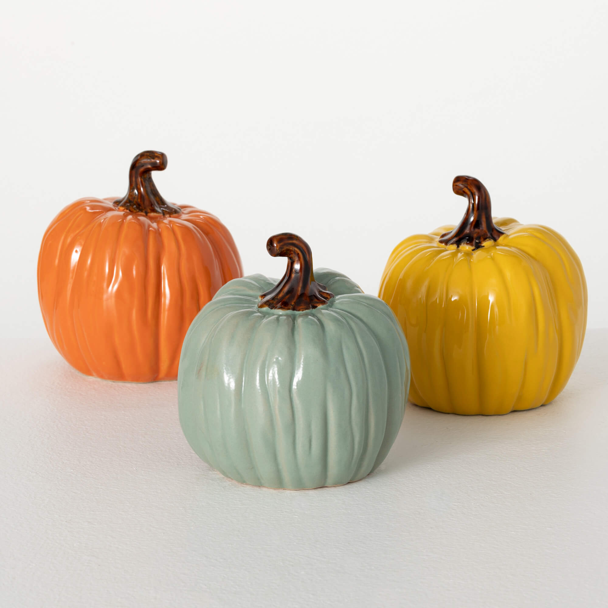 COLORED STONEWARE PUMPKIN TRIO