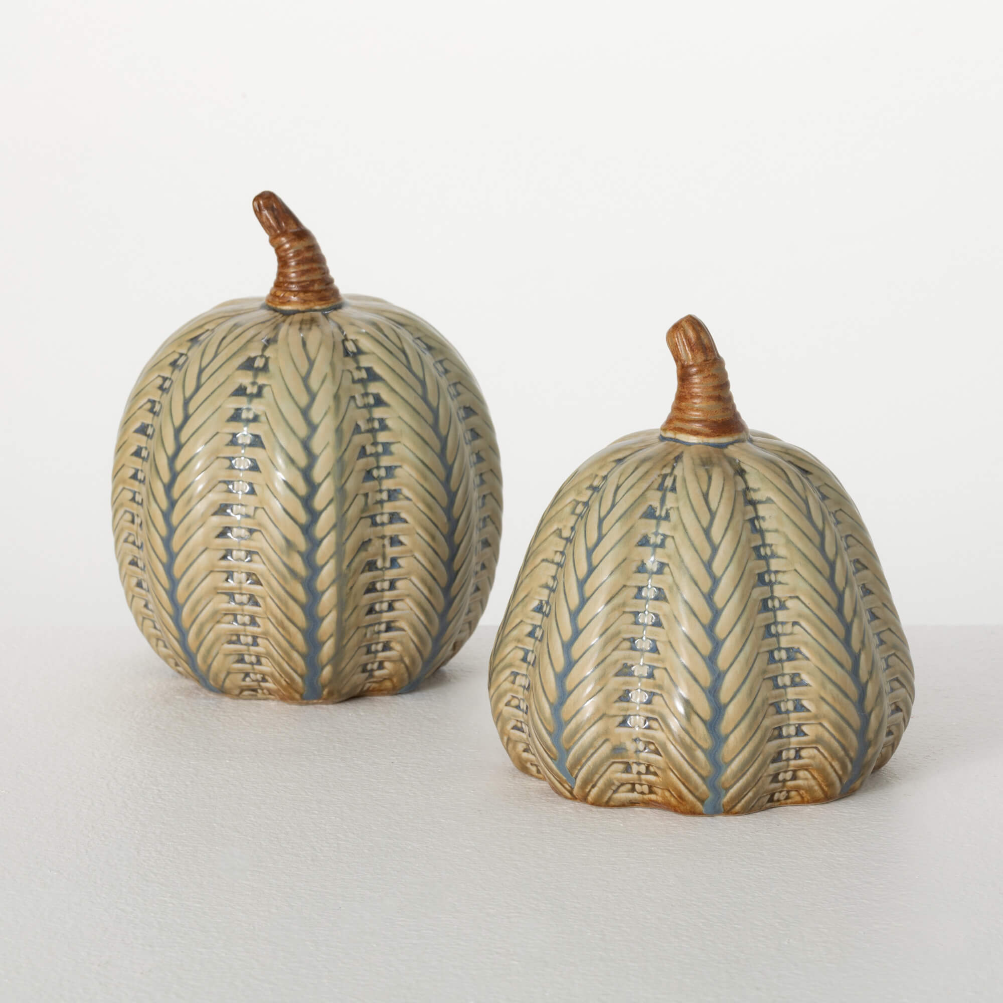 BRUSHED GREEN PUMPKIN SET OF 2