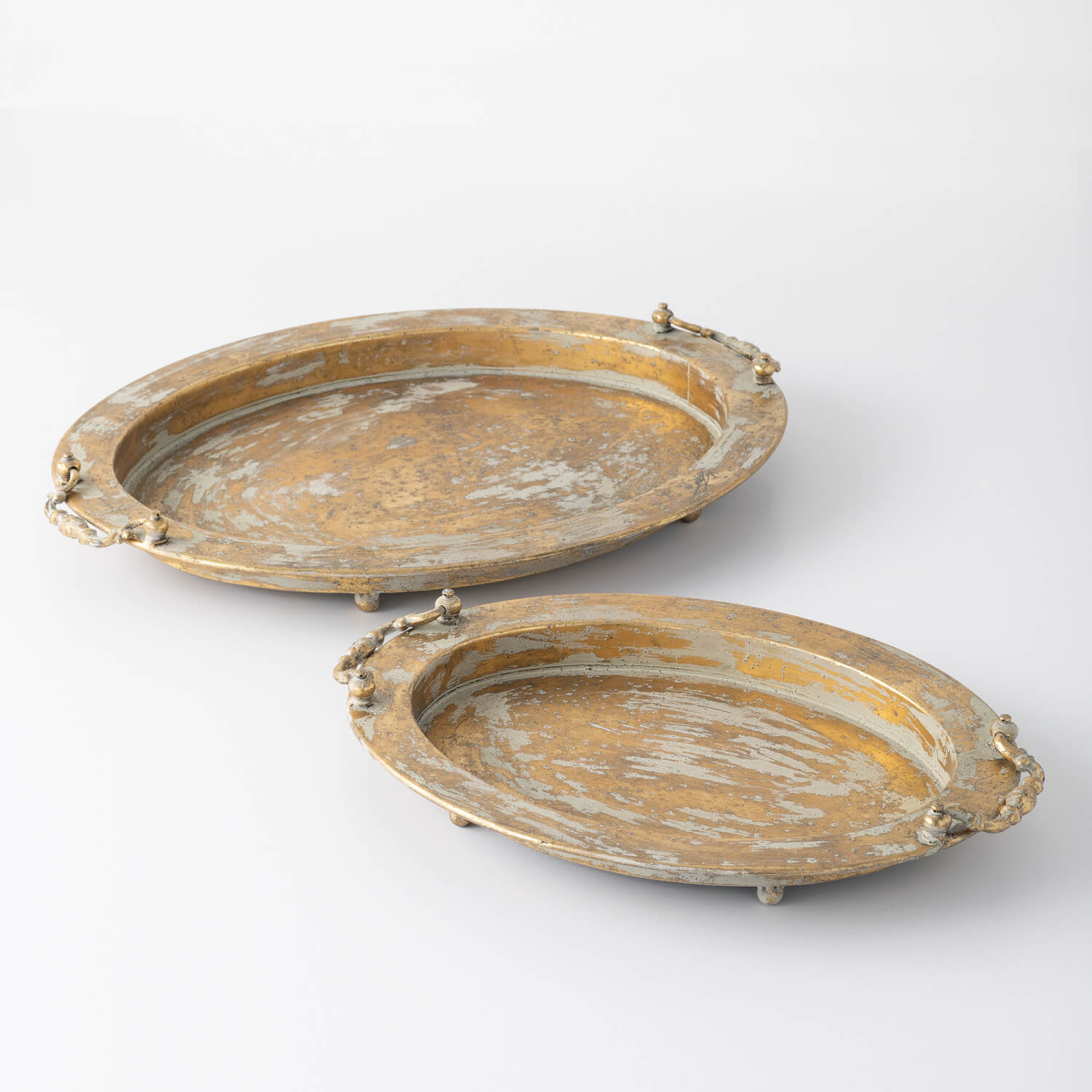 RUSTIC GOLD METAL TRAY SET 2