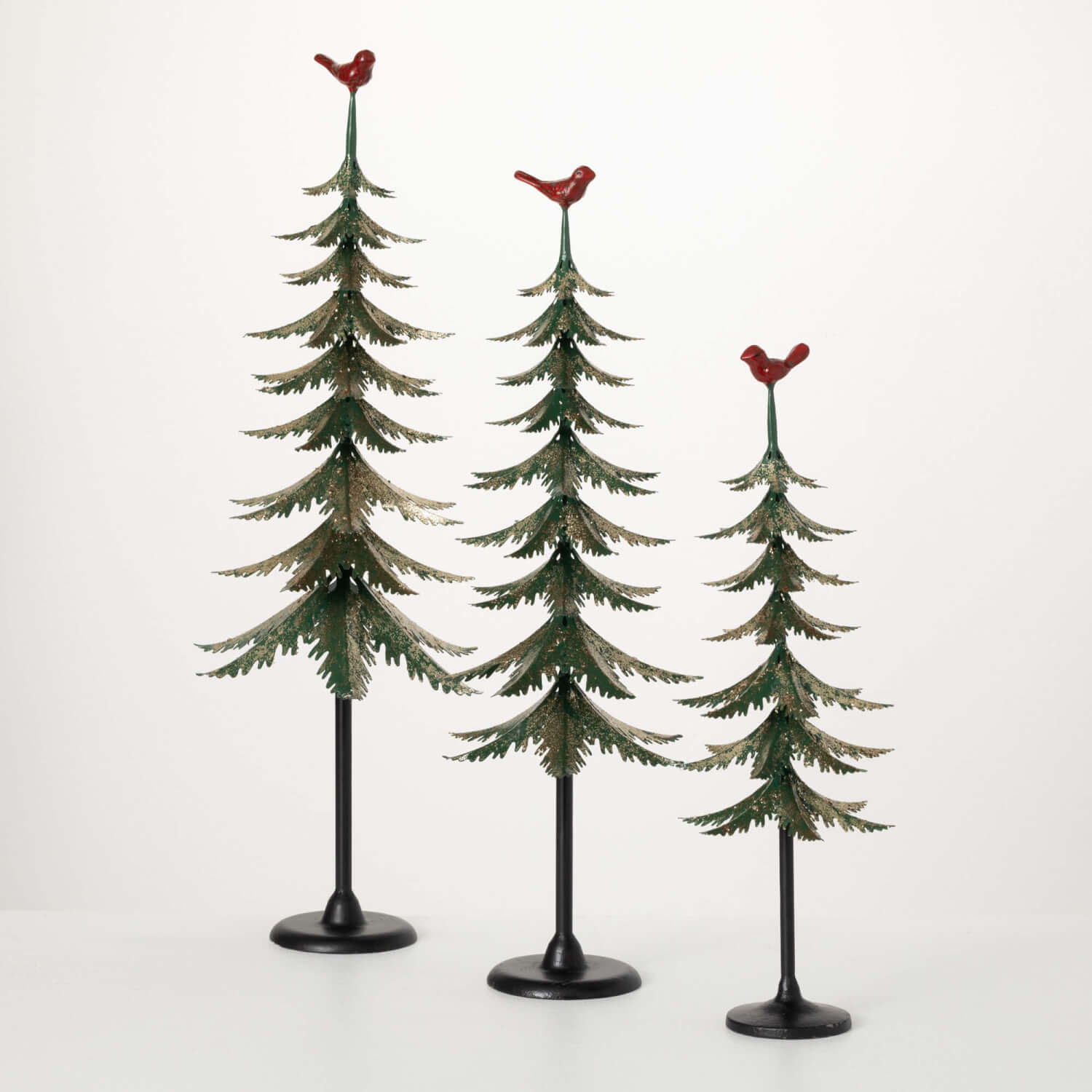 CARDINAL-TOPPED PINE TREE SET