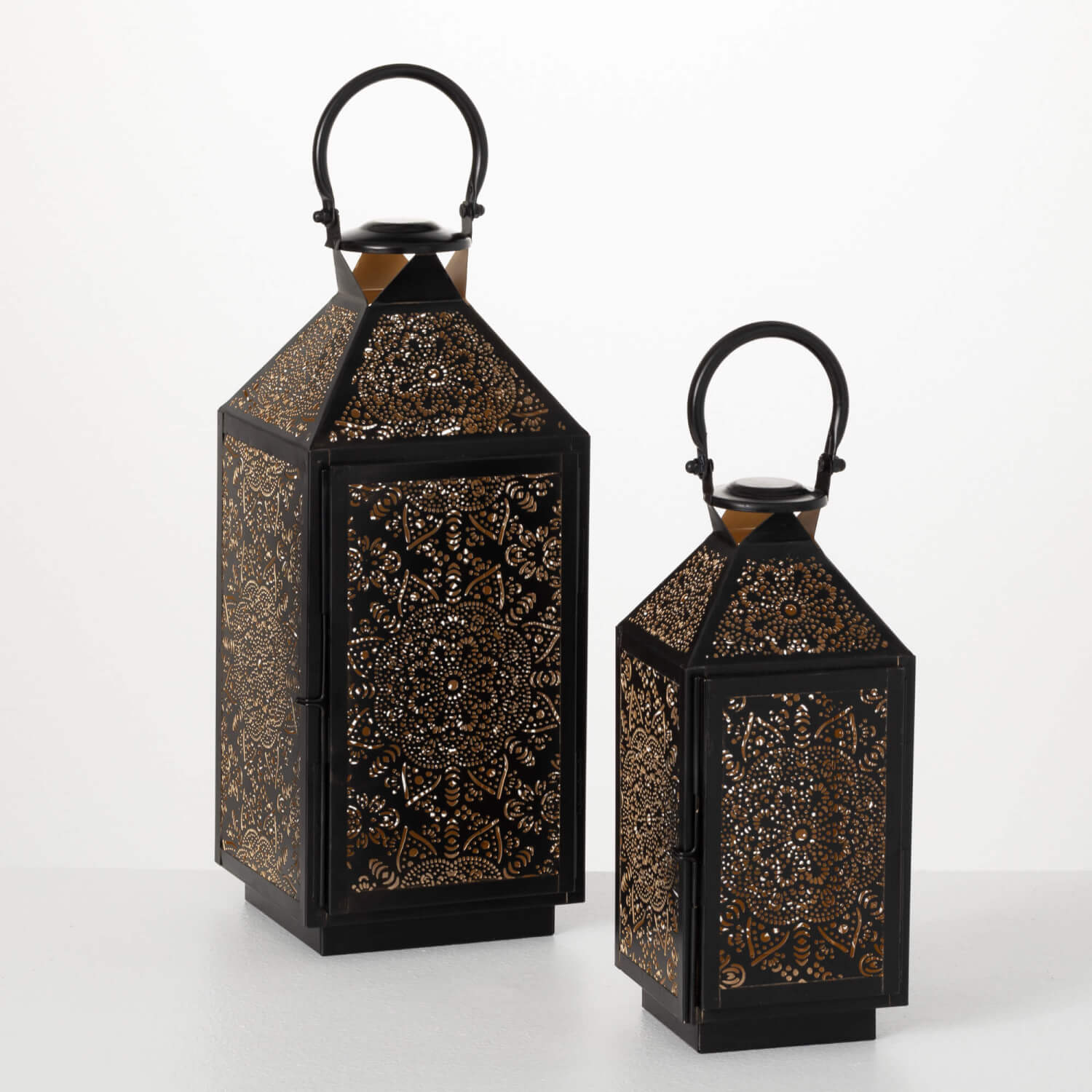 PUNCHED METAL LANTERN SET OF 2