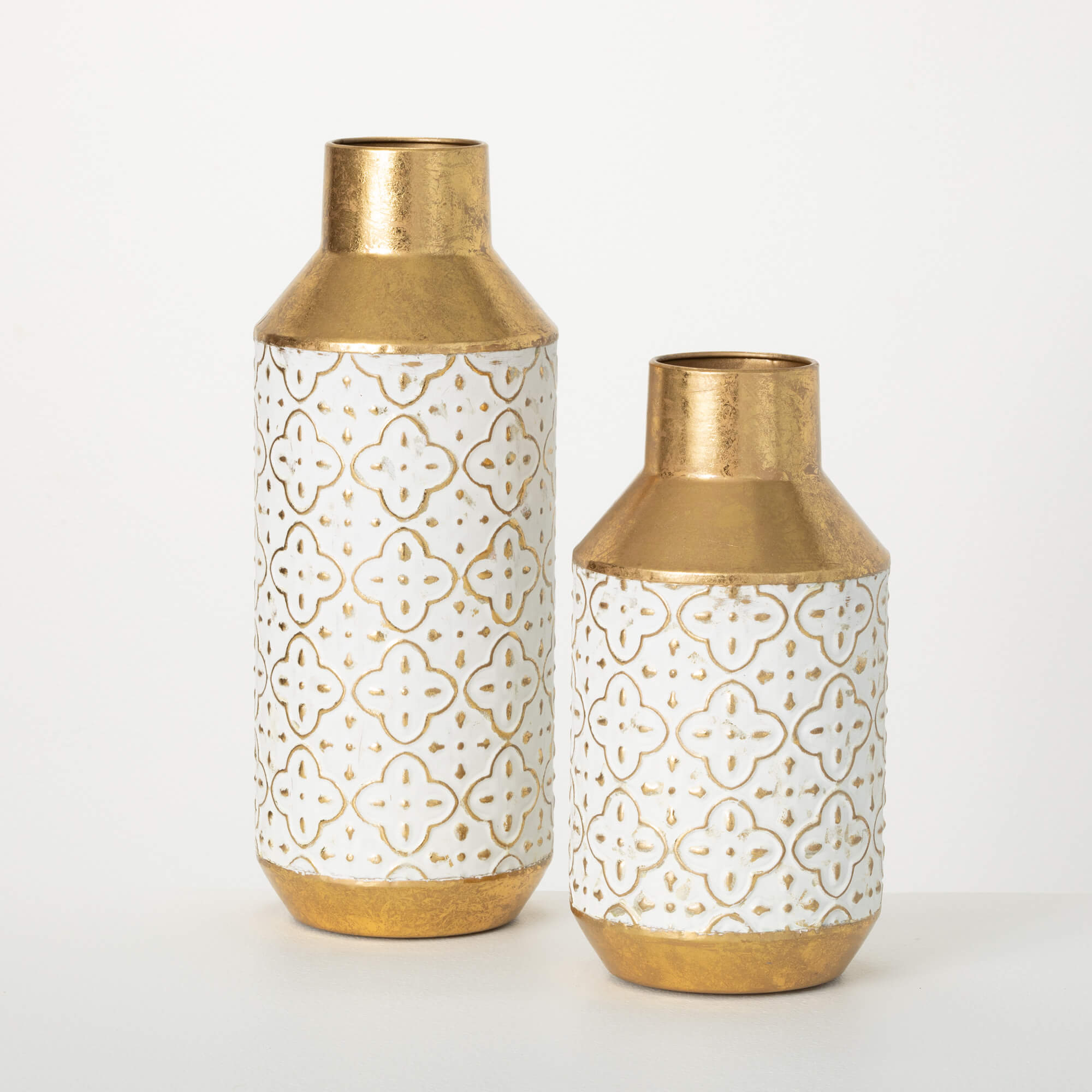 GOLD WHITE IMPRINTED VASE SET