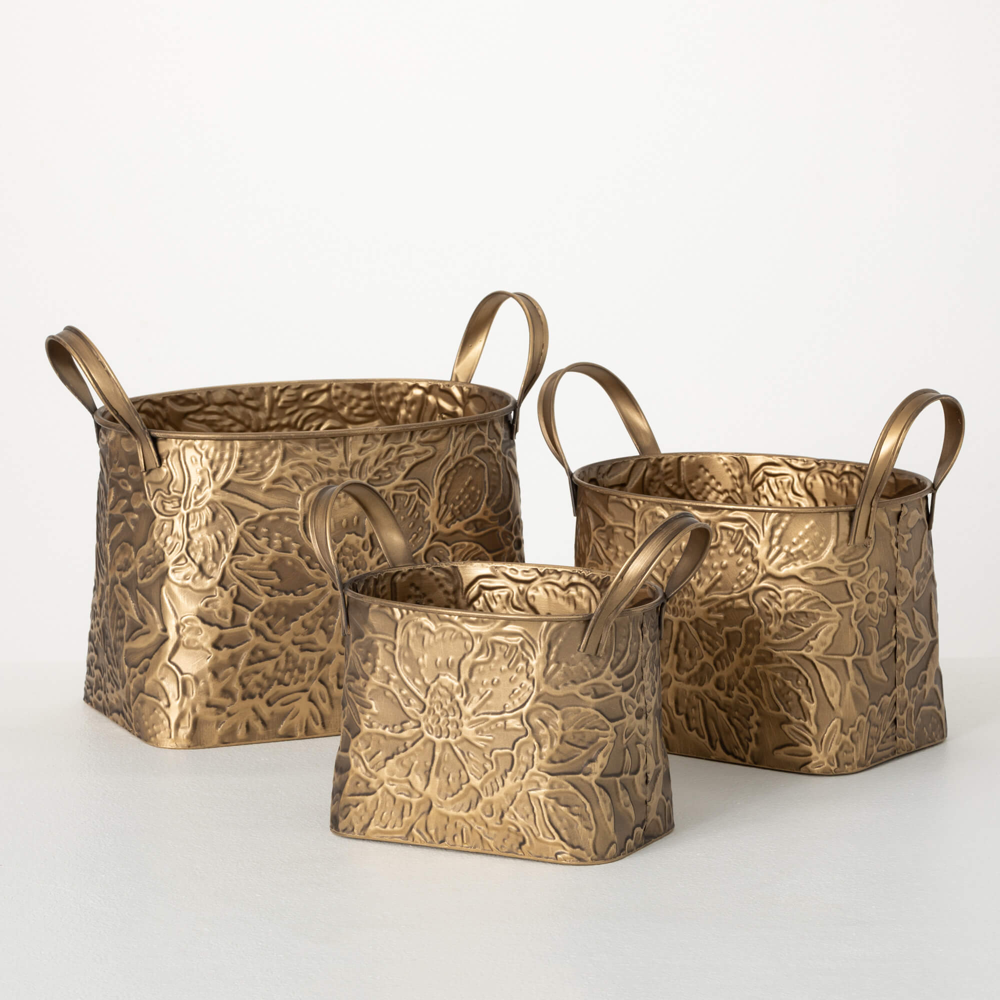 BRASS BOTANICAL BASKET SET 3