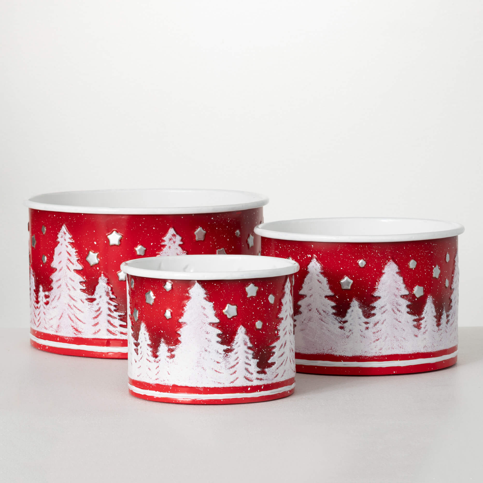 WINTER SCENE ROUND PLANTER SET