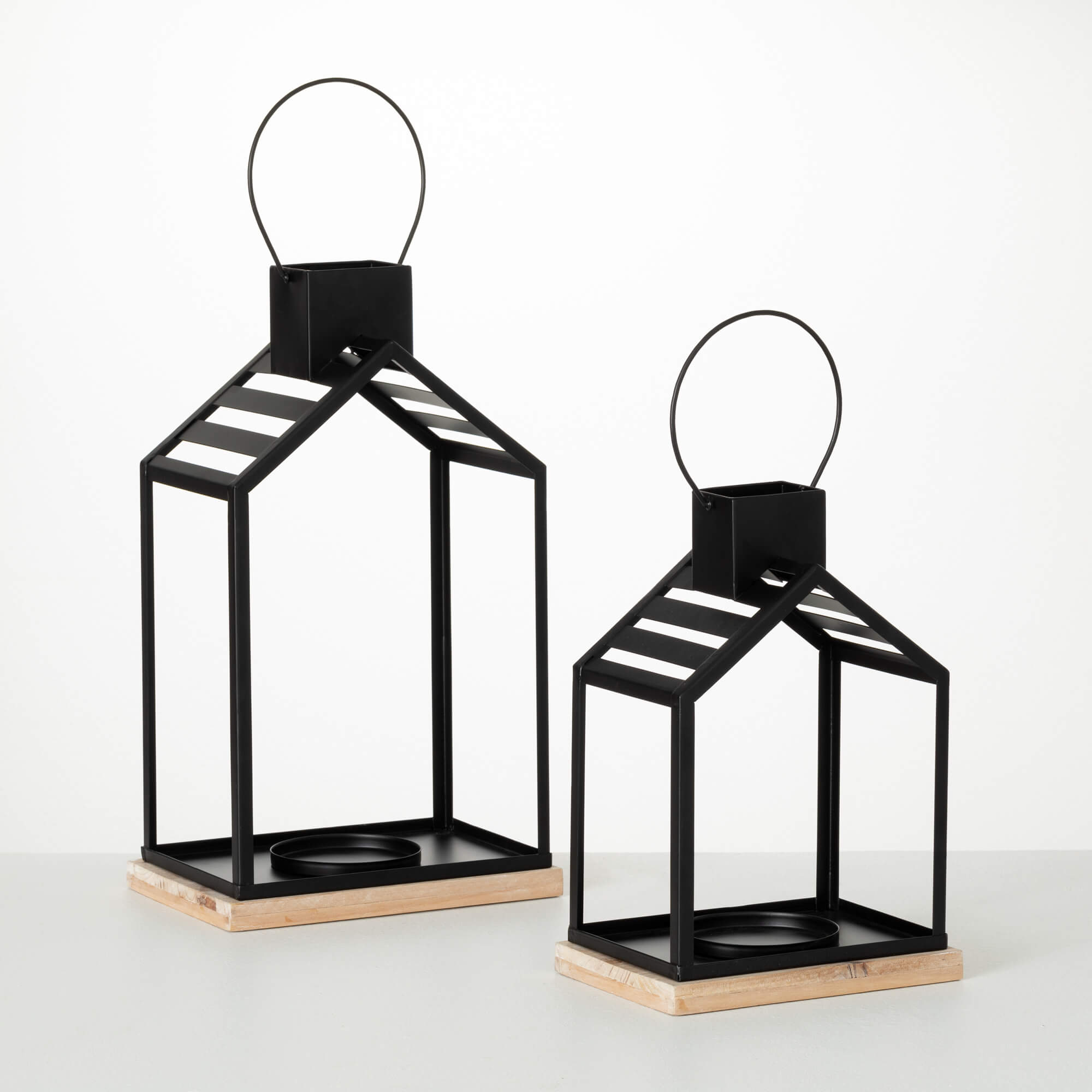 BLACK METAL MODERN LANTERN SET