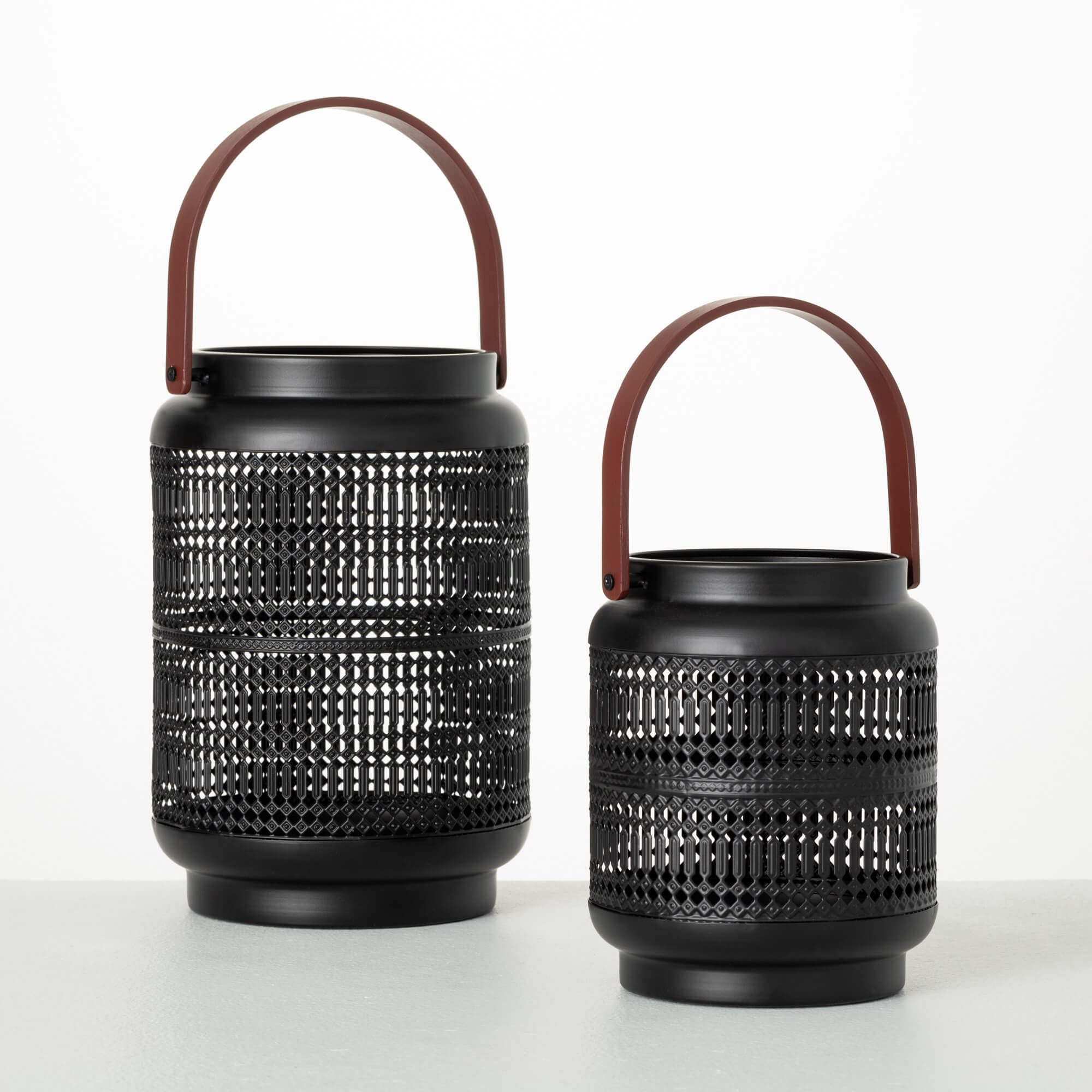 MODERN BLACK CAGED LANTERN SET