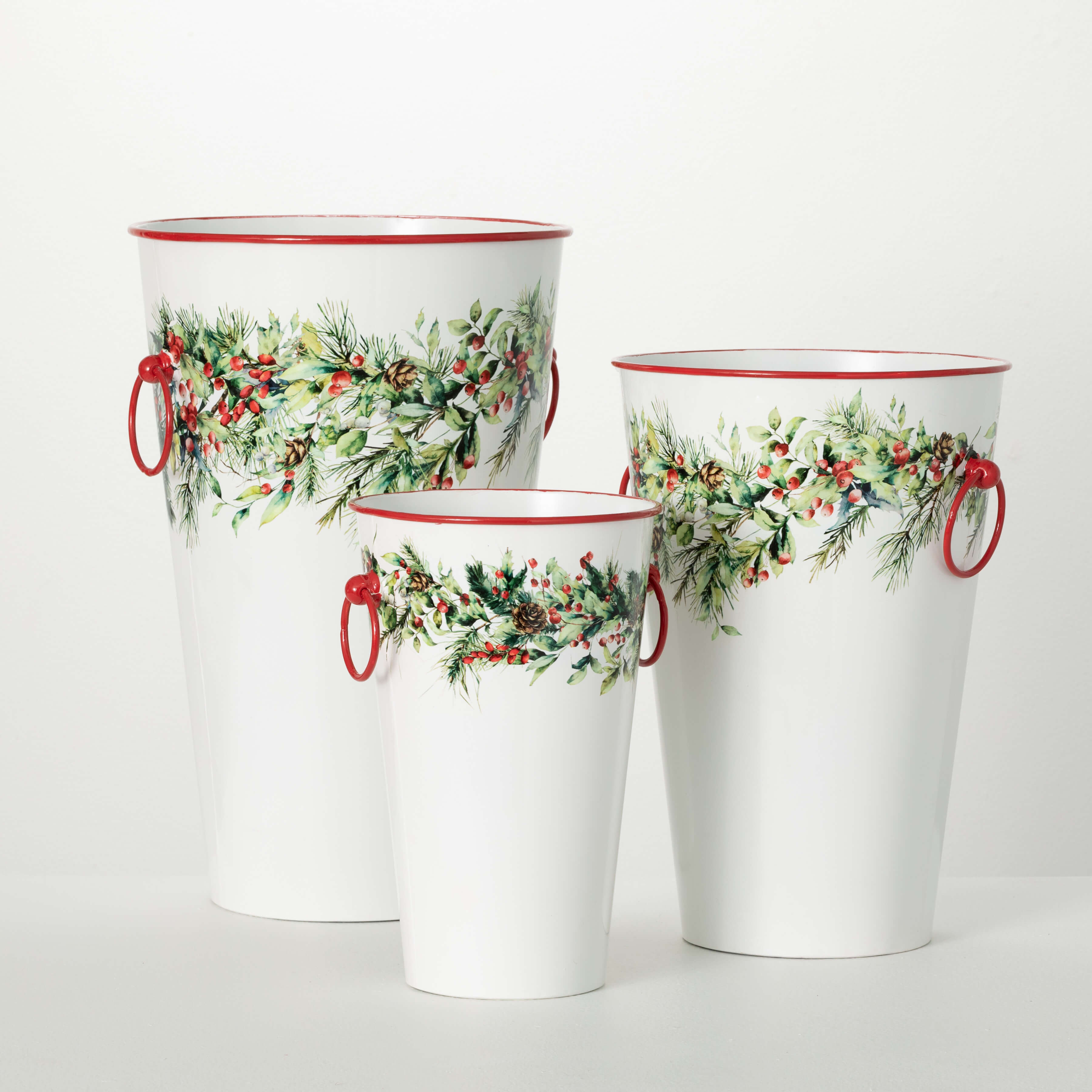 METAL CHRISTMAS VASE TRIO