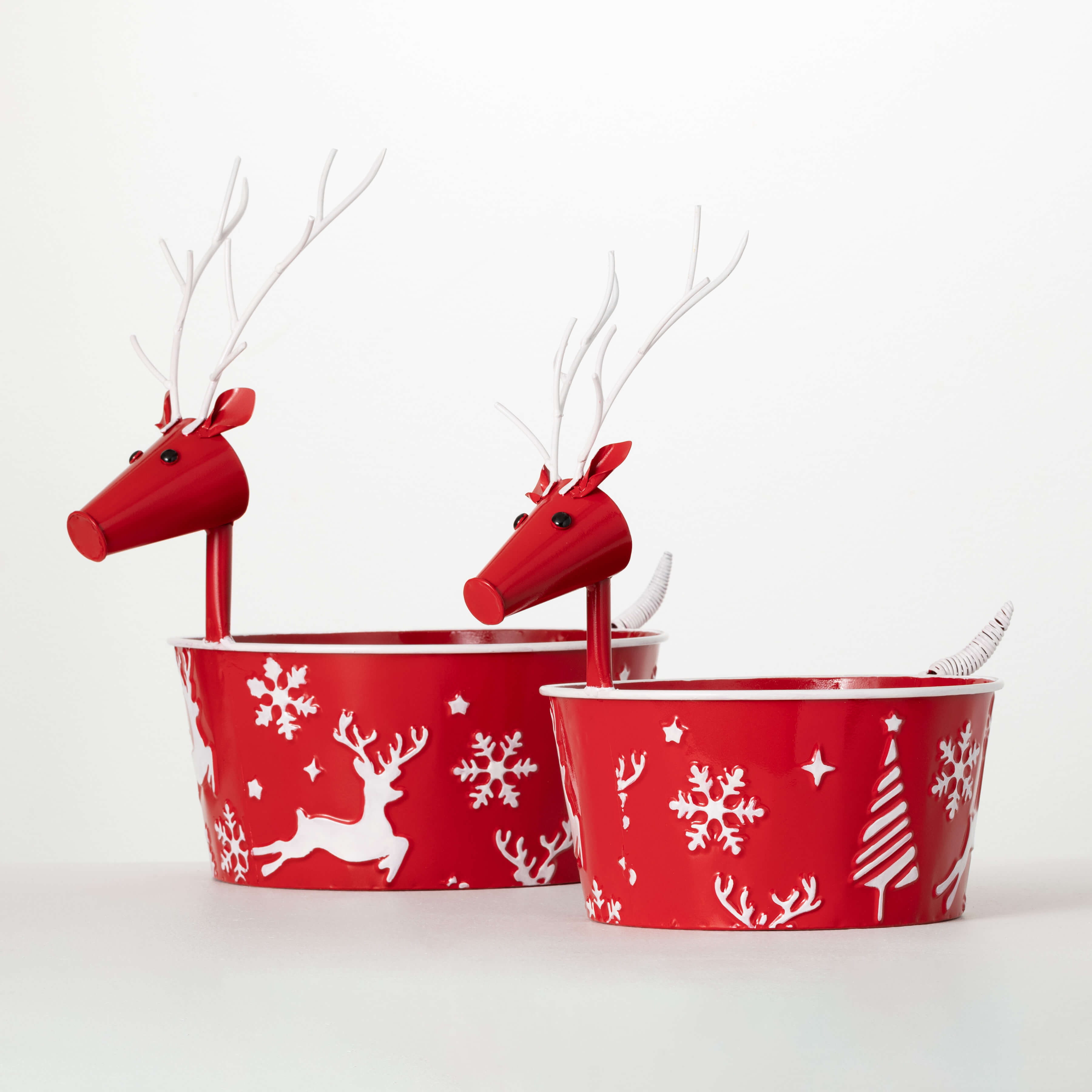 EMBELLISHED RED REINDEER POTS