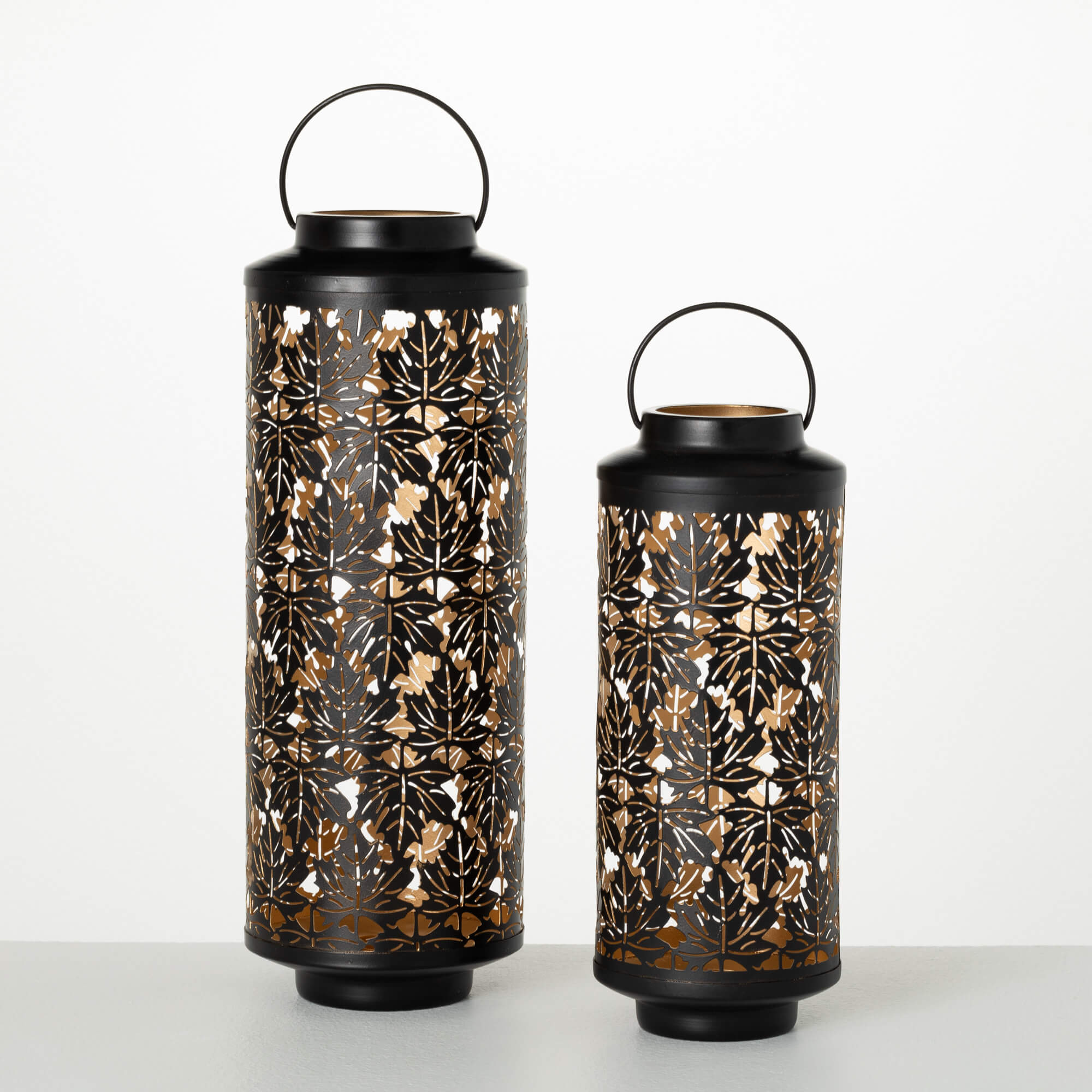 METAL LEAF LANTERN SET OF 2