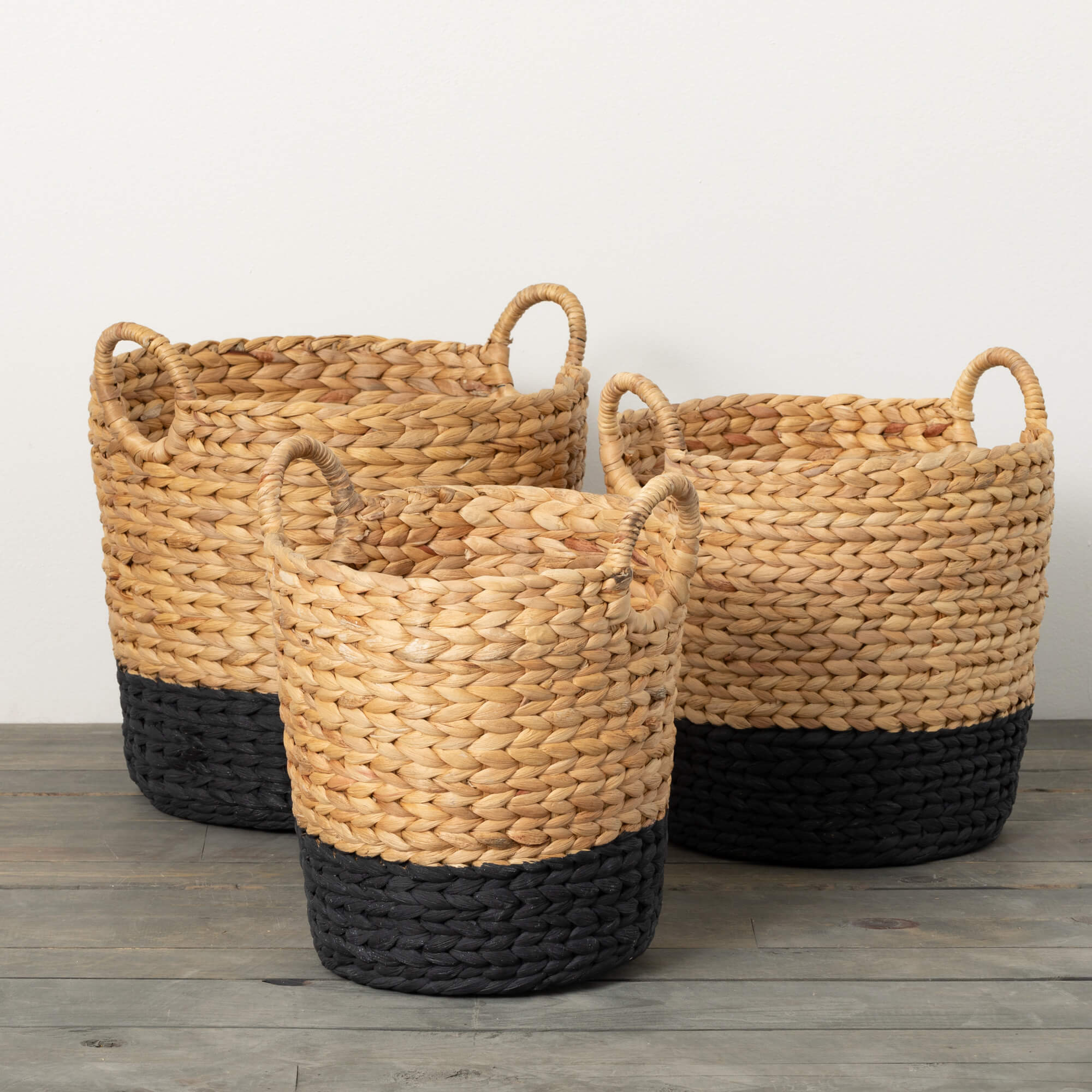 BLACK BANDED WOVEN BASKET SET