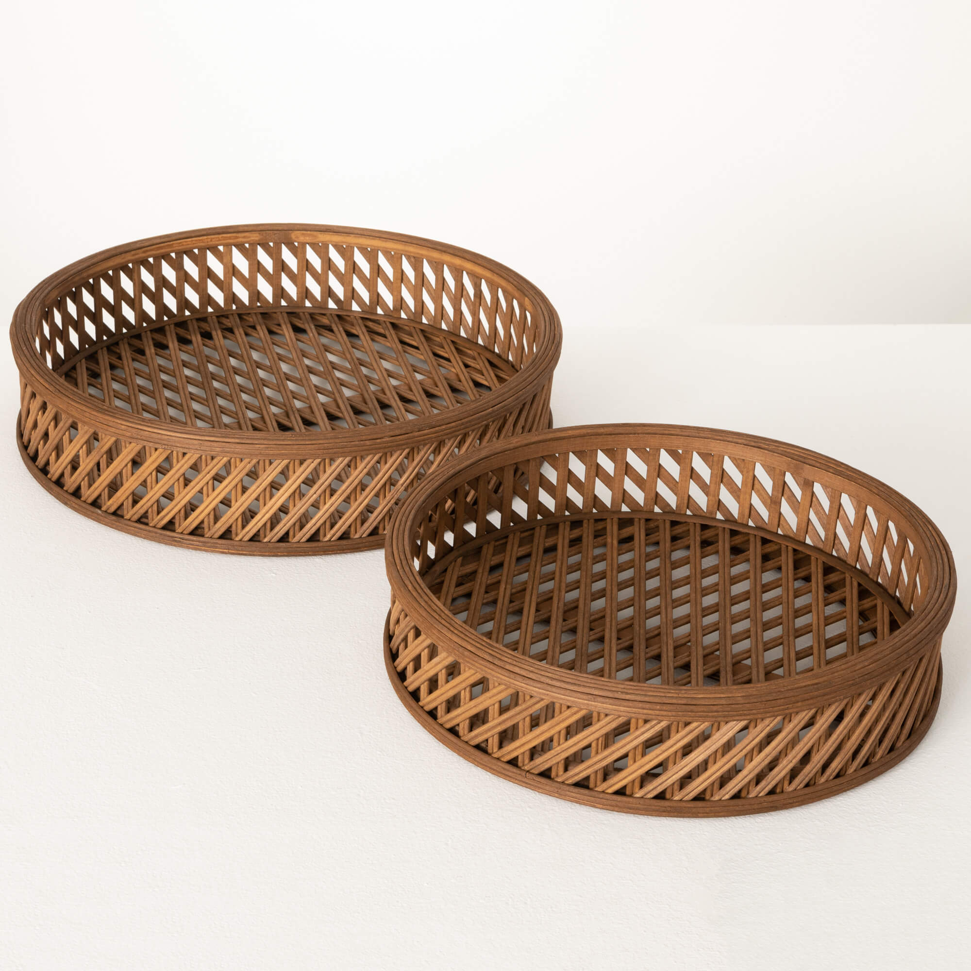 NATURAL ROUND BAMBOO TRAY SET