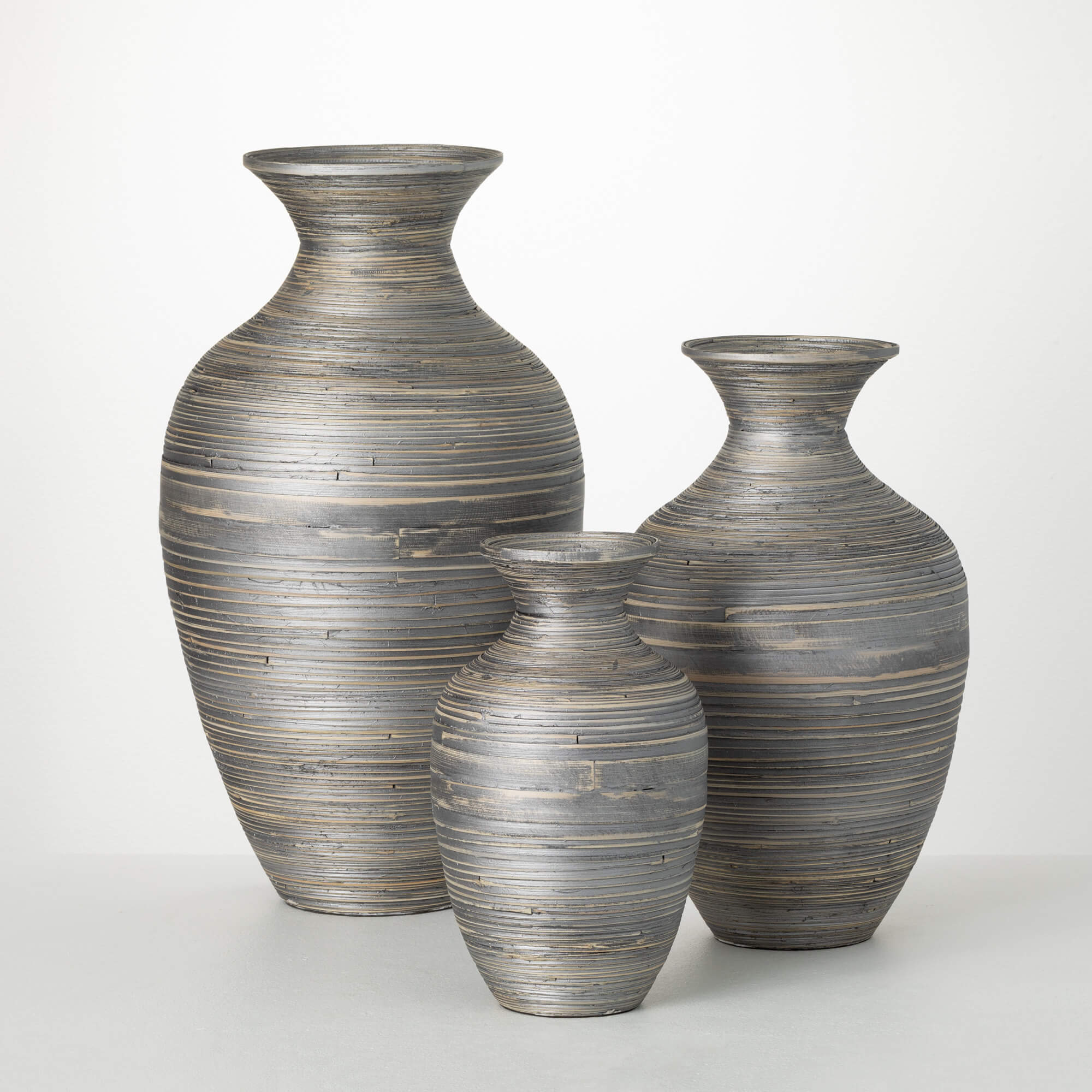 MODERN GRAY BAMBOO VASE SET 3