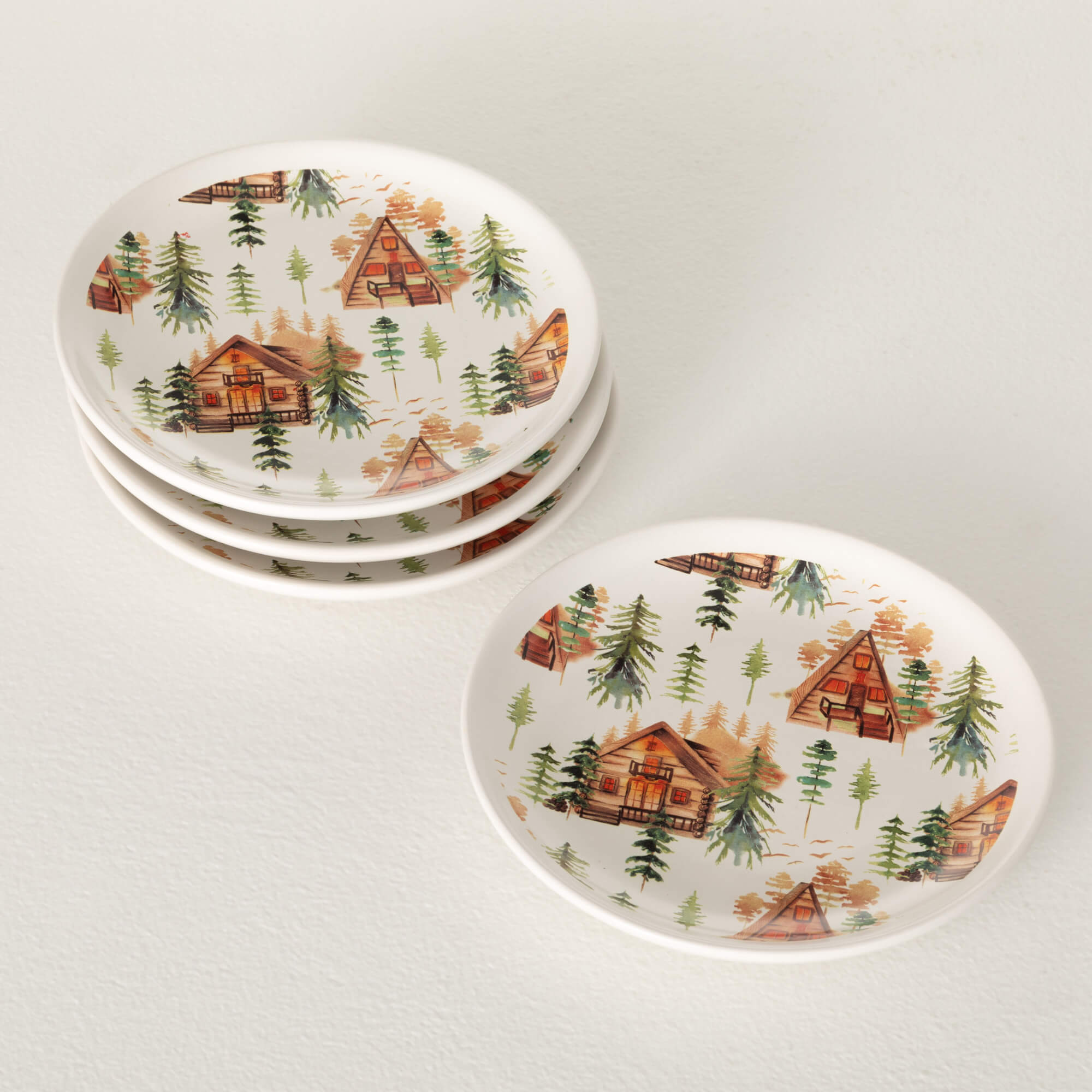 RUSTIC CABIN SNACK PLATE SET 4