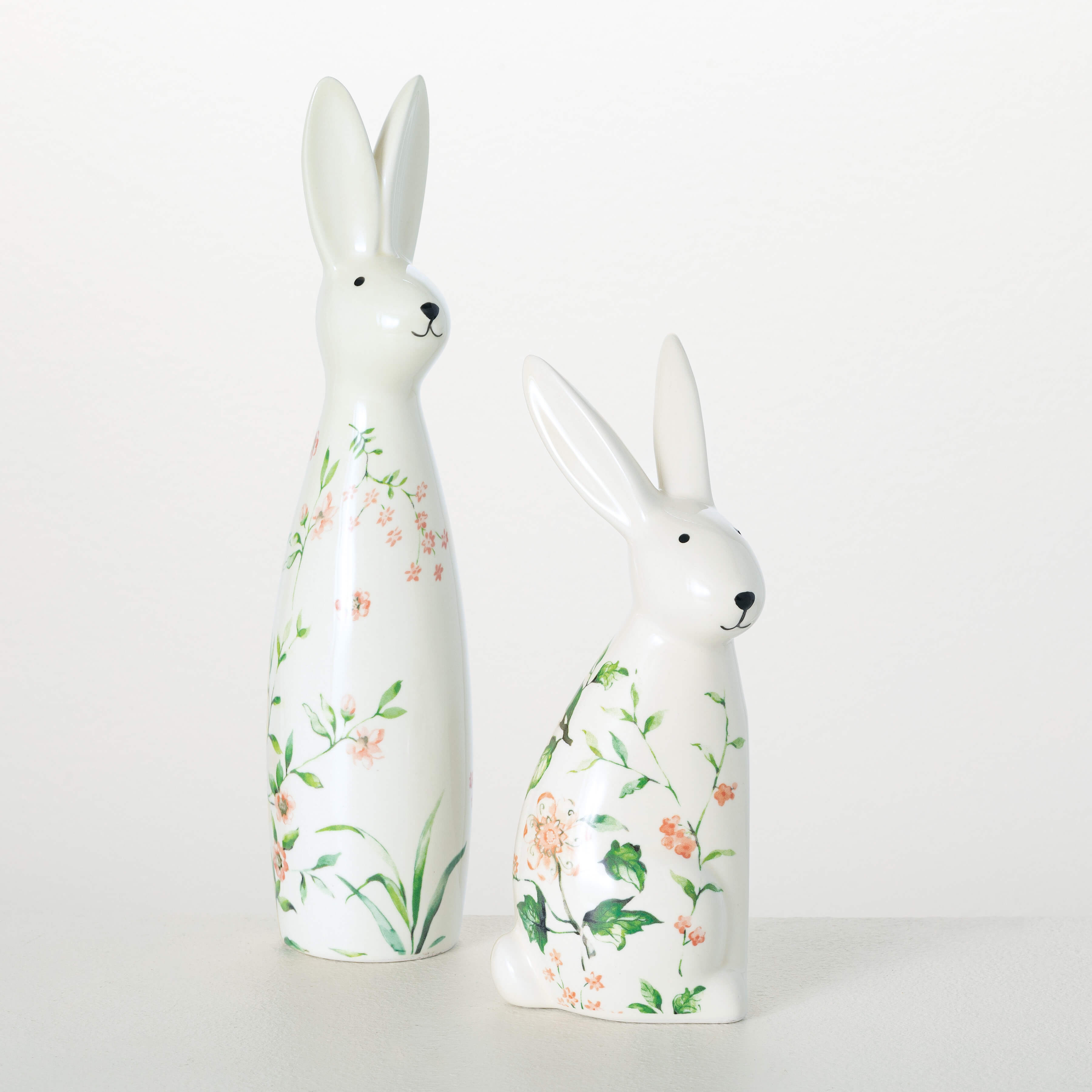 FLORAL BUNNY FIGURINE SET OF 2