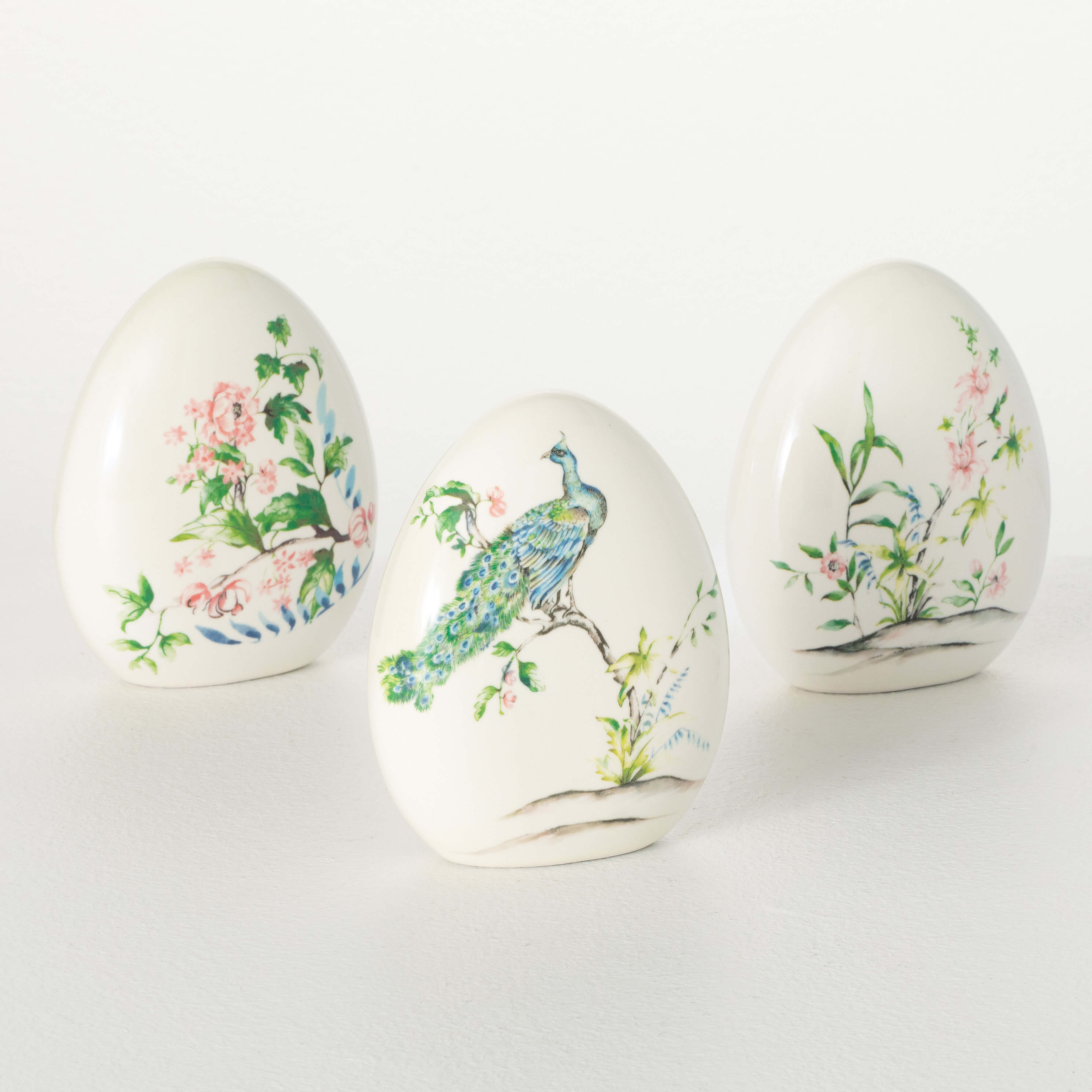 PEACOCK & FLORAL CERAMIC EGGS