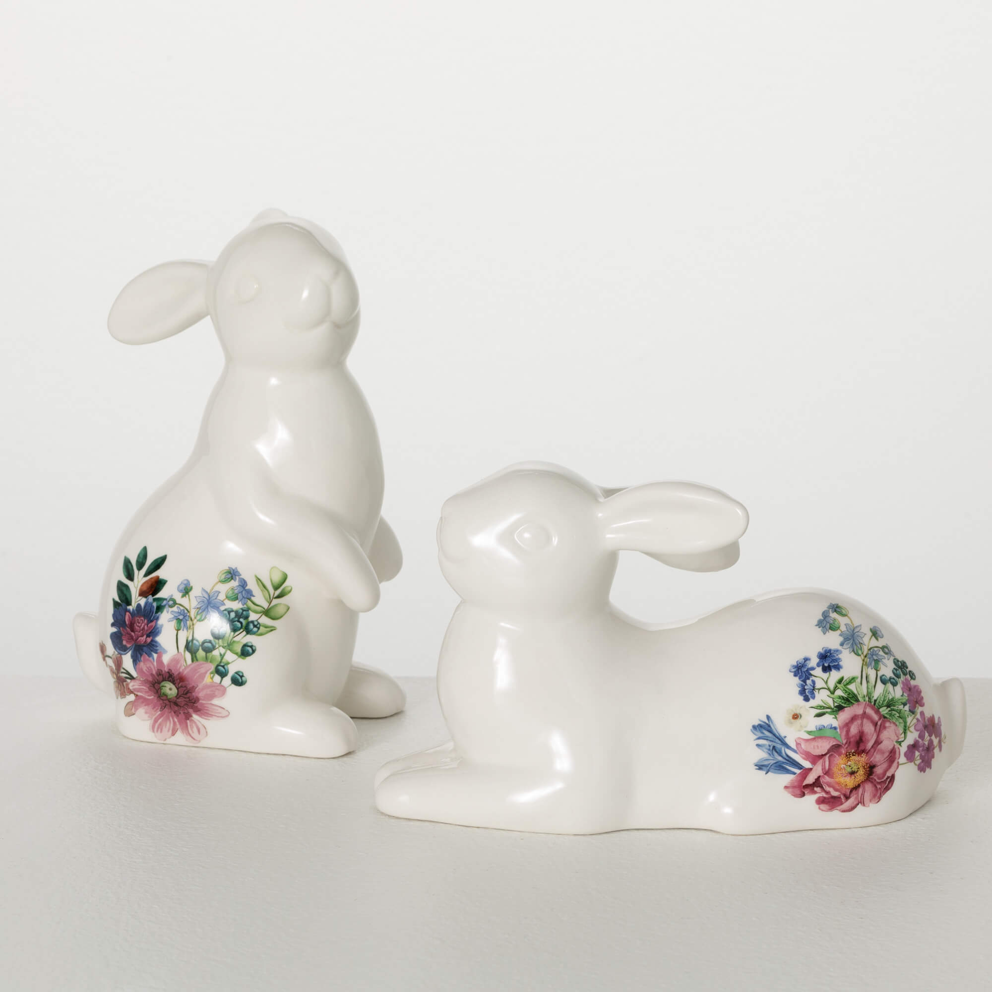 IVORY FLORAL BUNNY FIGURINES