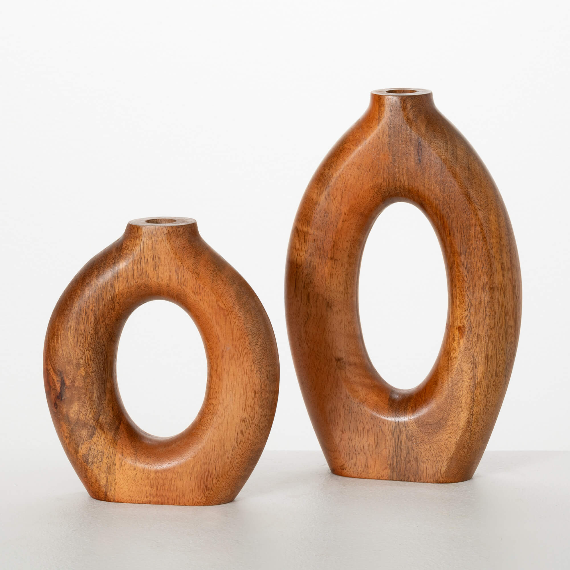 MODERN WOOD RING VASE SET OF 2