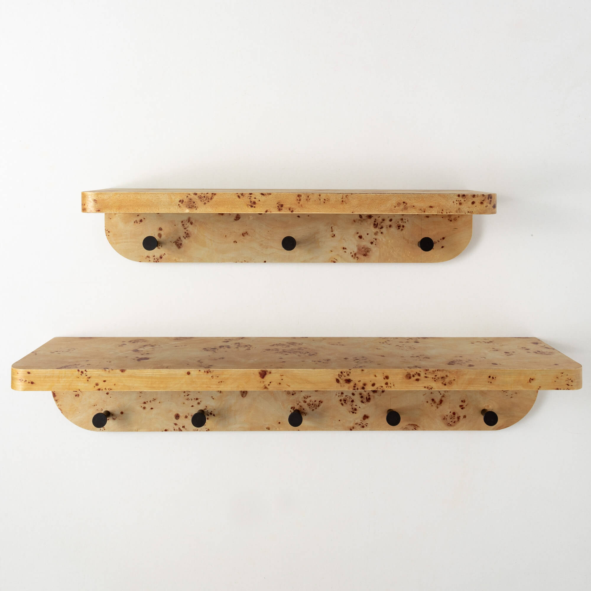 FAUX BURL WOOD SHELF AND HOOKS