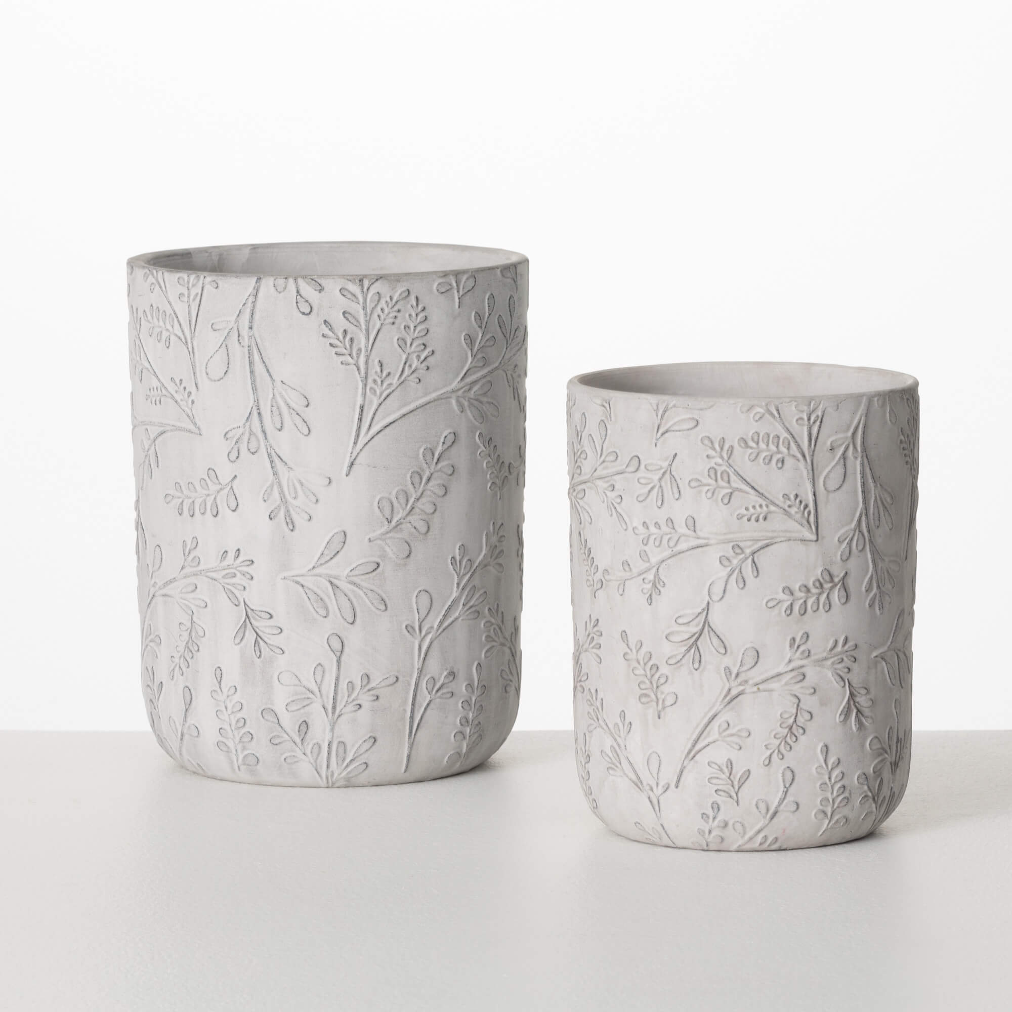 BOTANICAL CEMENT POT SET OF 2