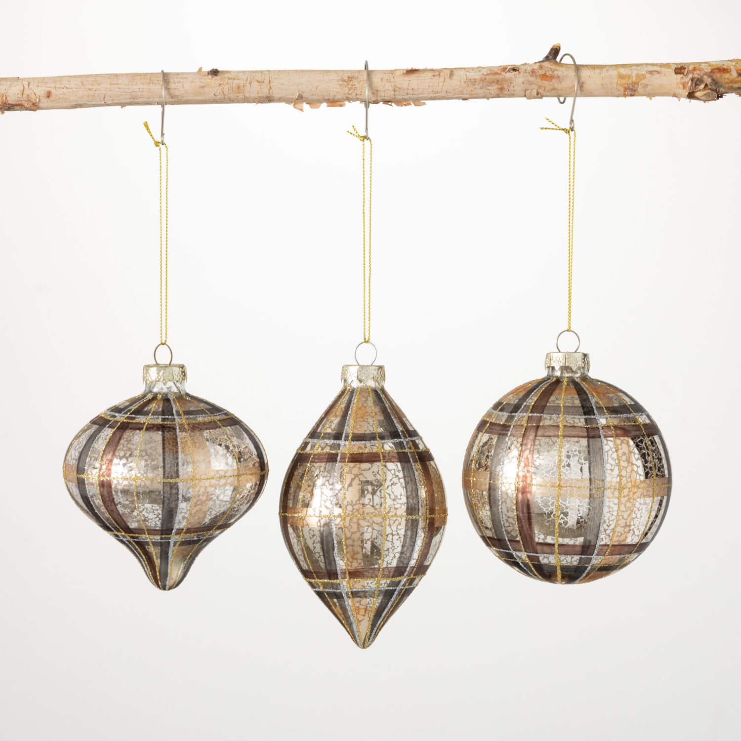 NEUTRAL PLAID ORNAMENT SET