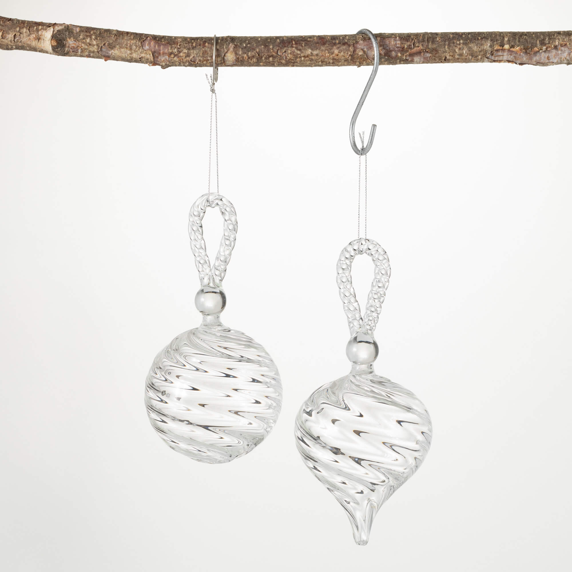 CRYSTAL GLASS SWIRL ORNAMENTS