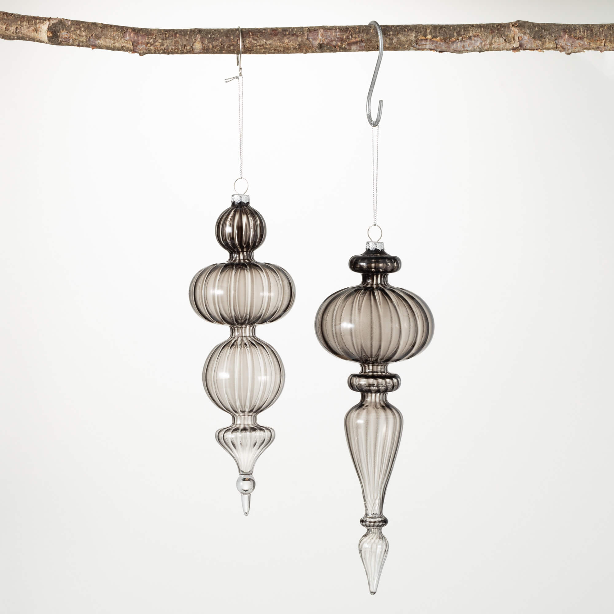 SMOKEY GLASS FINIAL ORNAMENTS